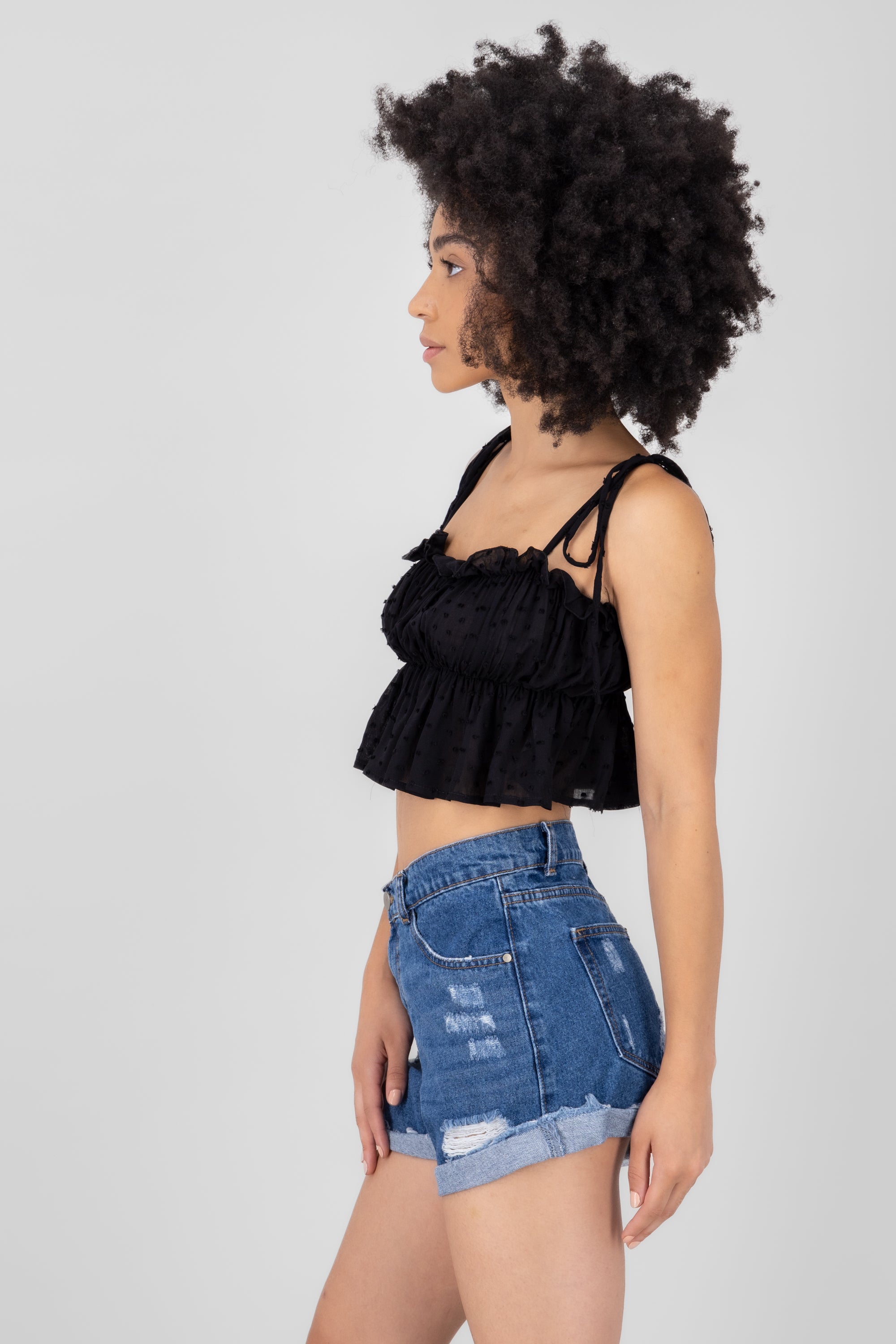 Thin Straps Smocked Top BLACK