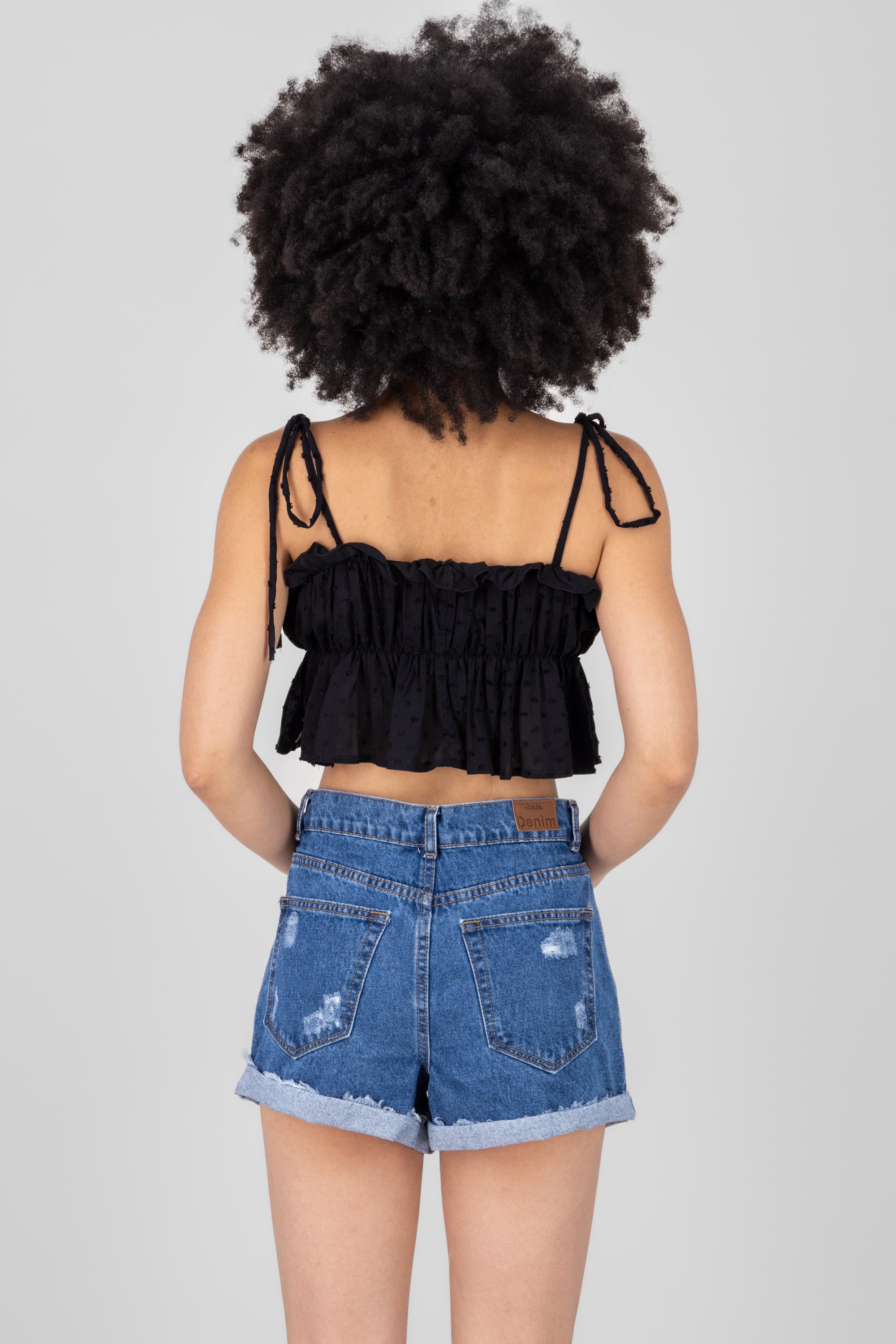 Thin Straps Smocked Top BLACK