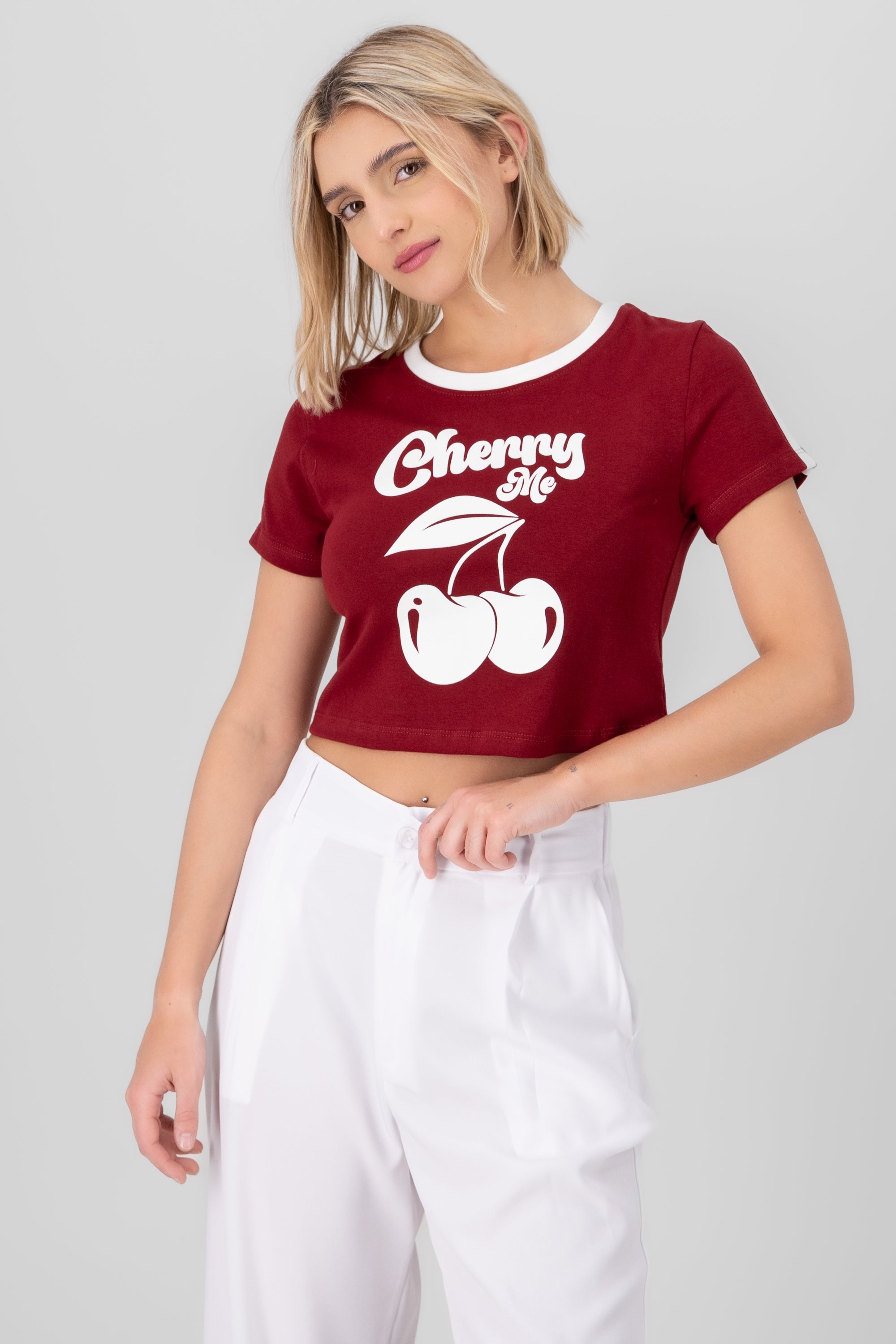 Cherry Me Printed Top BURGUNDY