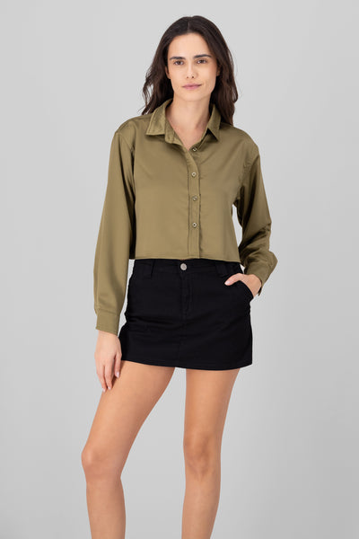 Solid Satin Shirt OLIVE