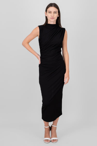 Mesh Drapped Maxi Dress BLACK