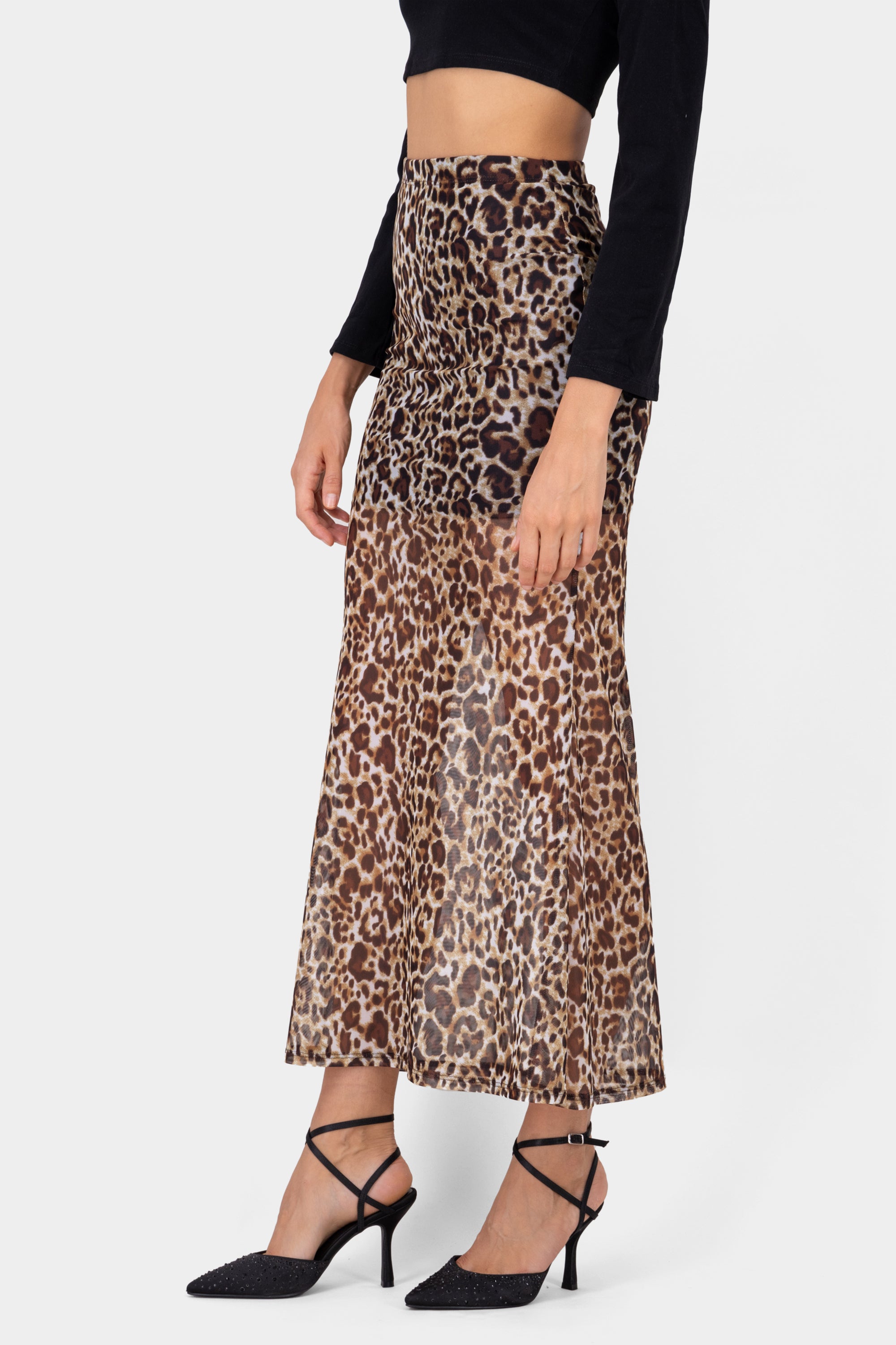 Animal Print Transparent Maxi Skirt BROWN COMBO