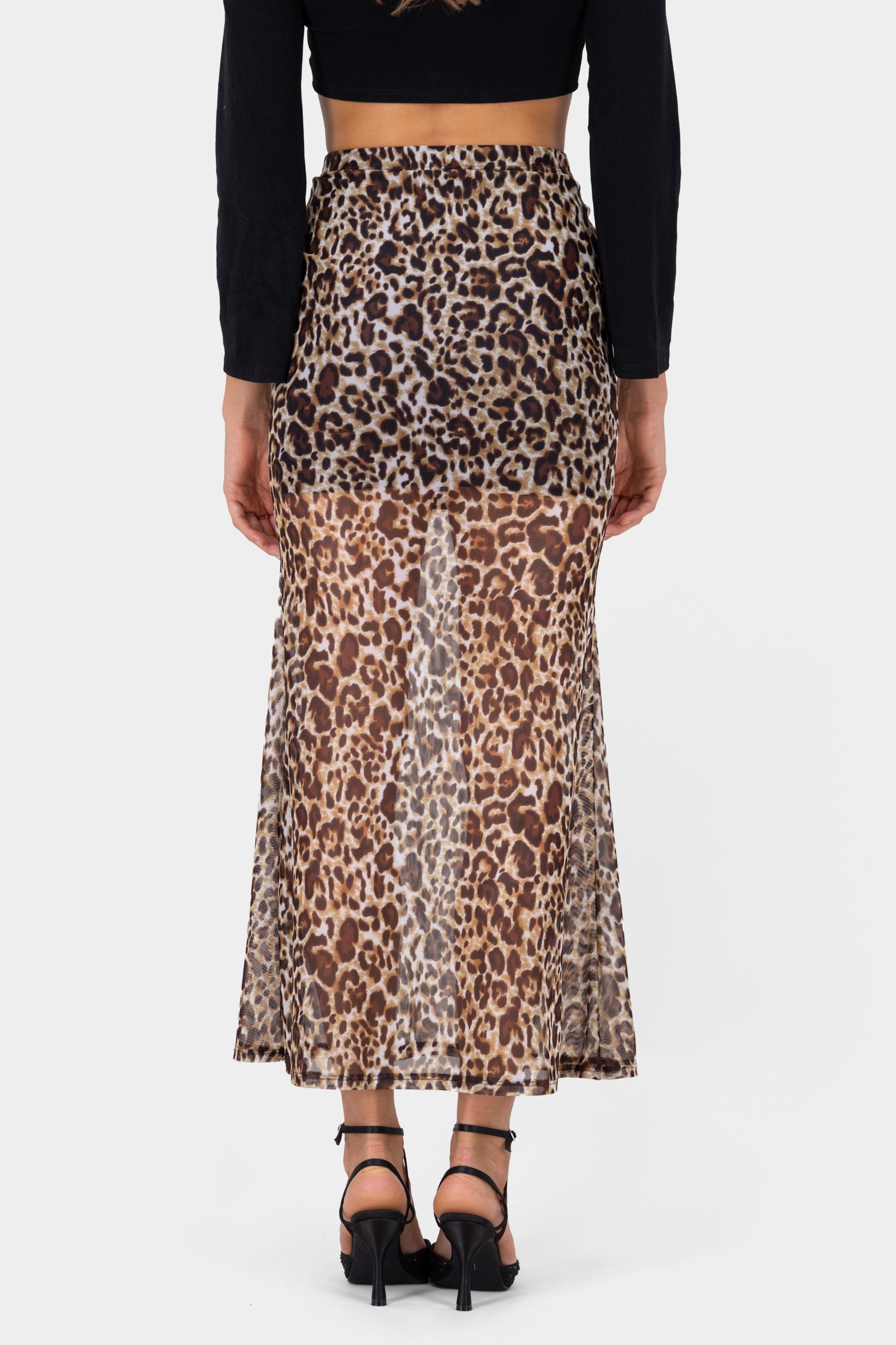 Animal Print Transparent Maxi Skirt BROWN COMBO