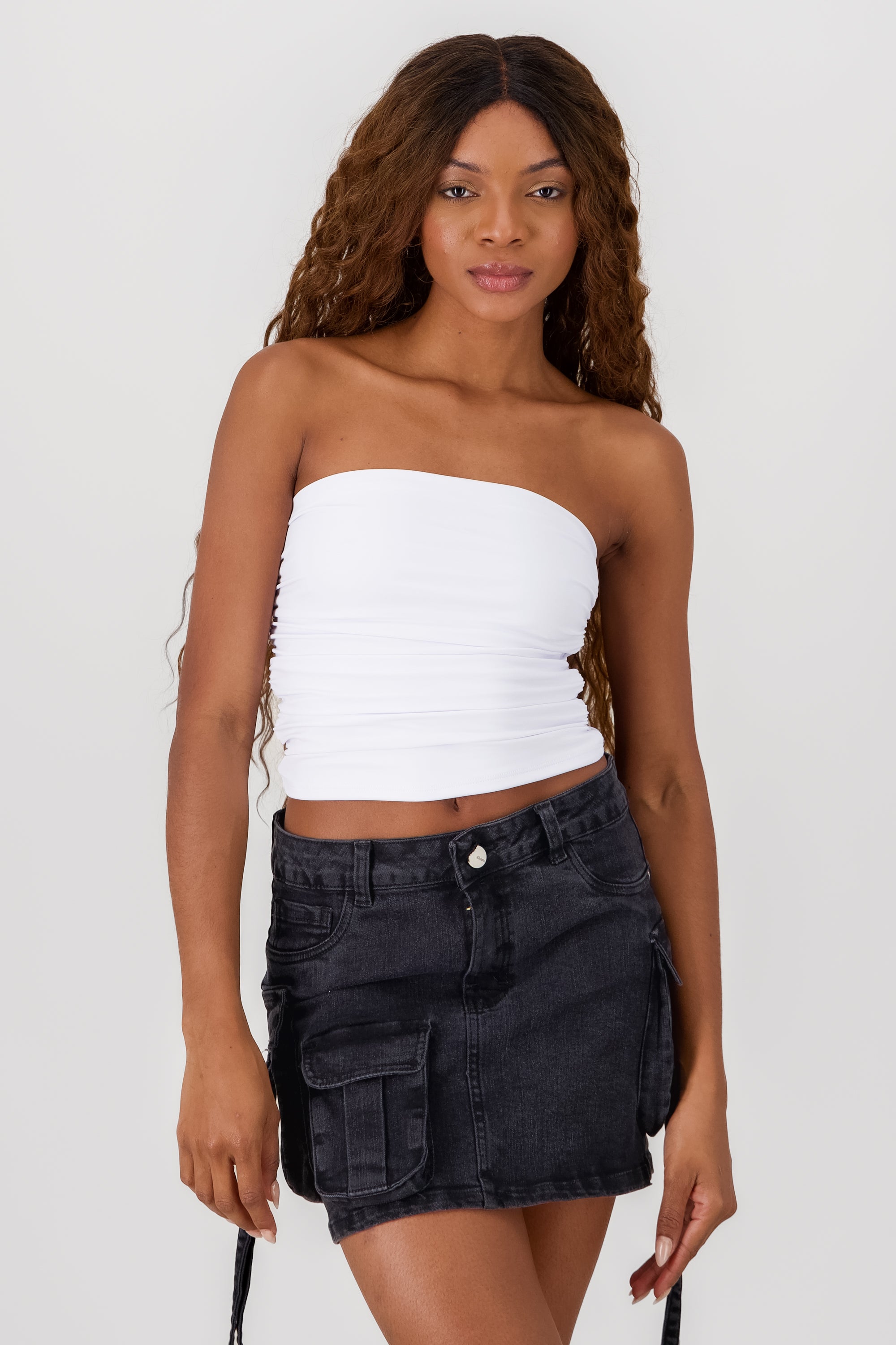 Ruched Tube Top WHITE