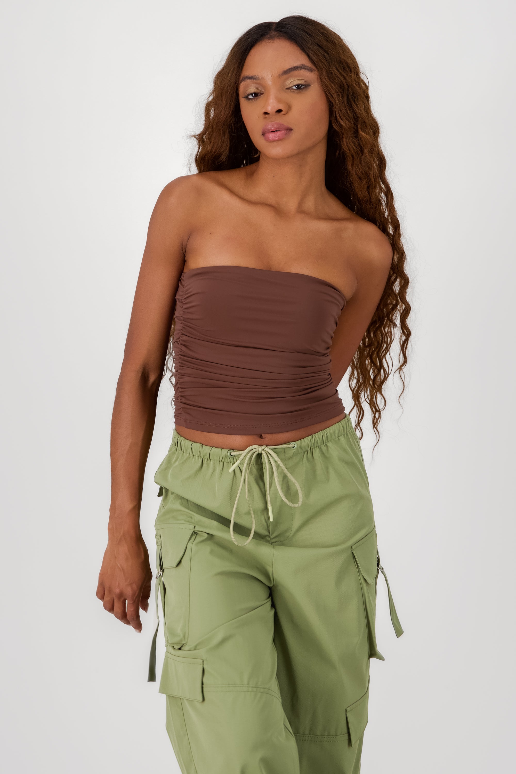 Ruched Tube Top CHOCOLATE