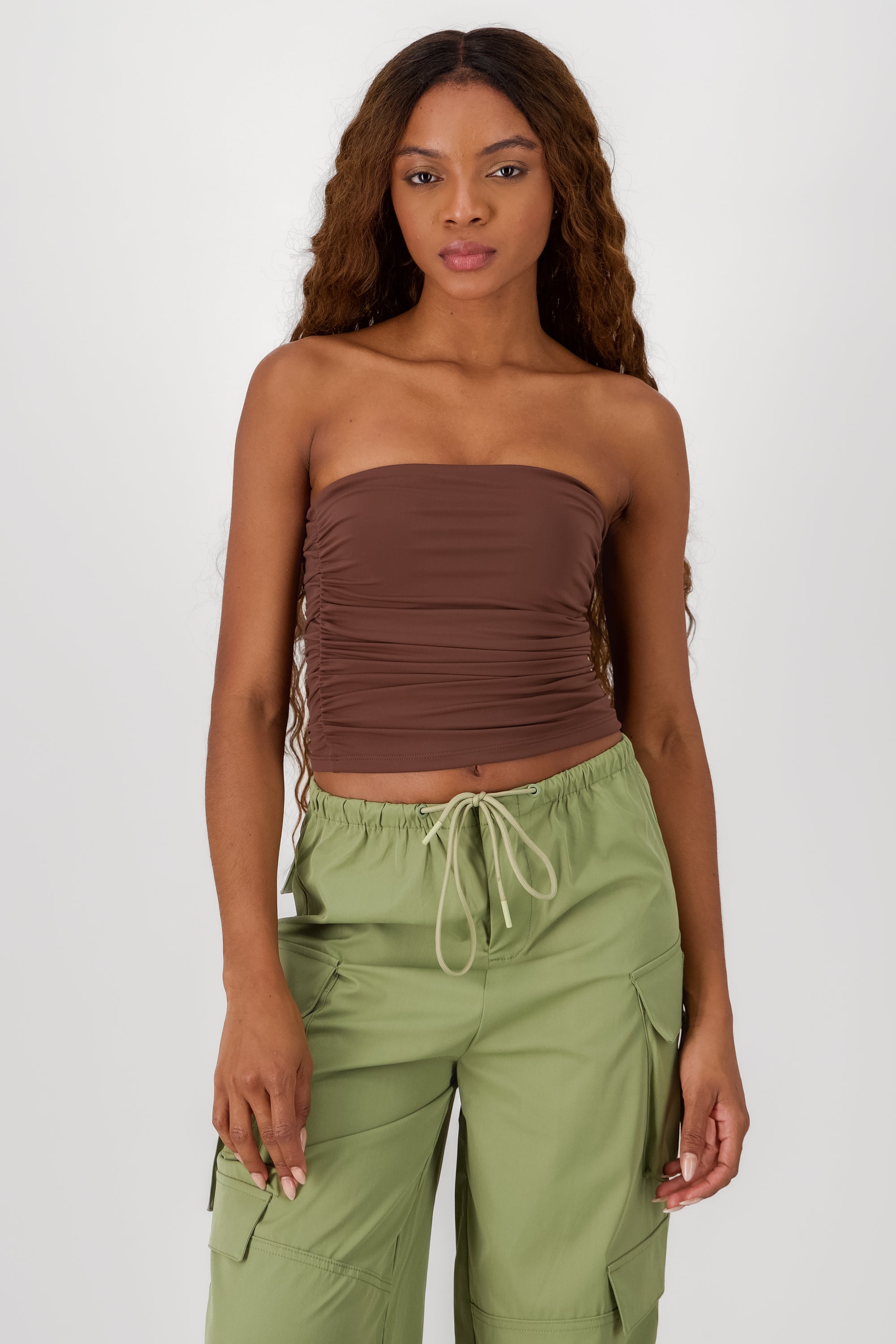 Ruched Tube Top CHOCOLATE