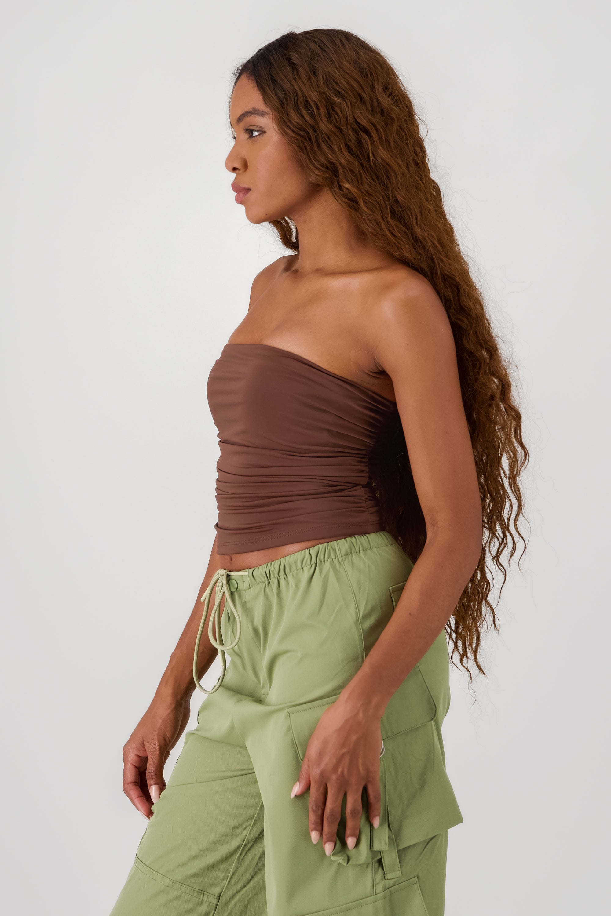 Ruched Tube Top CHOCOLATE