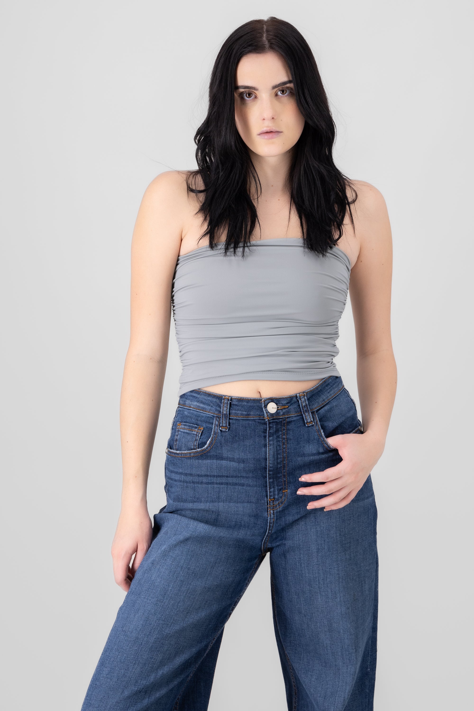 Ruched Tube Top GRAY