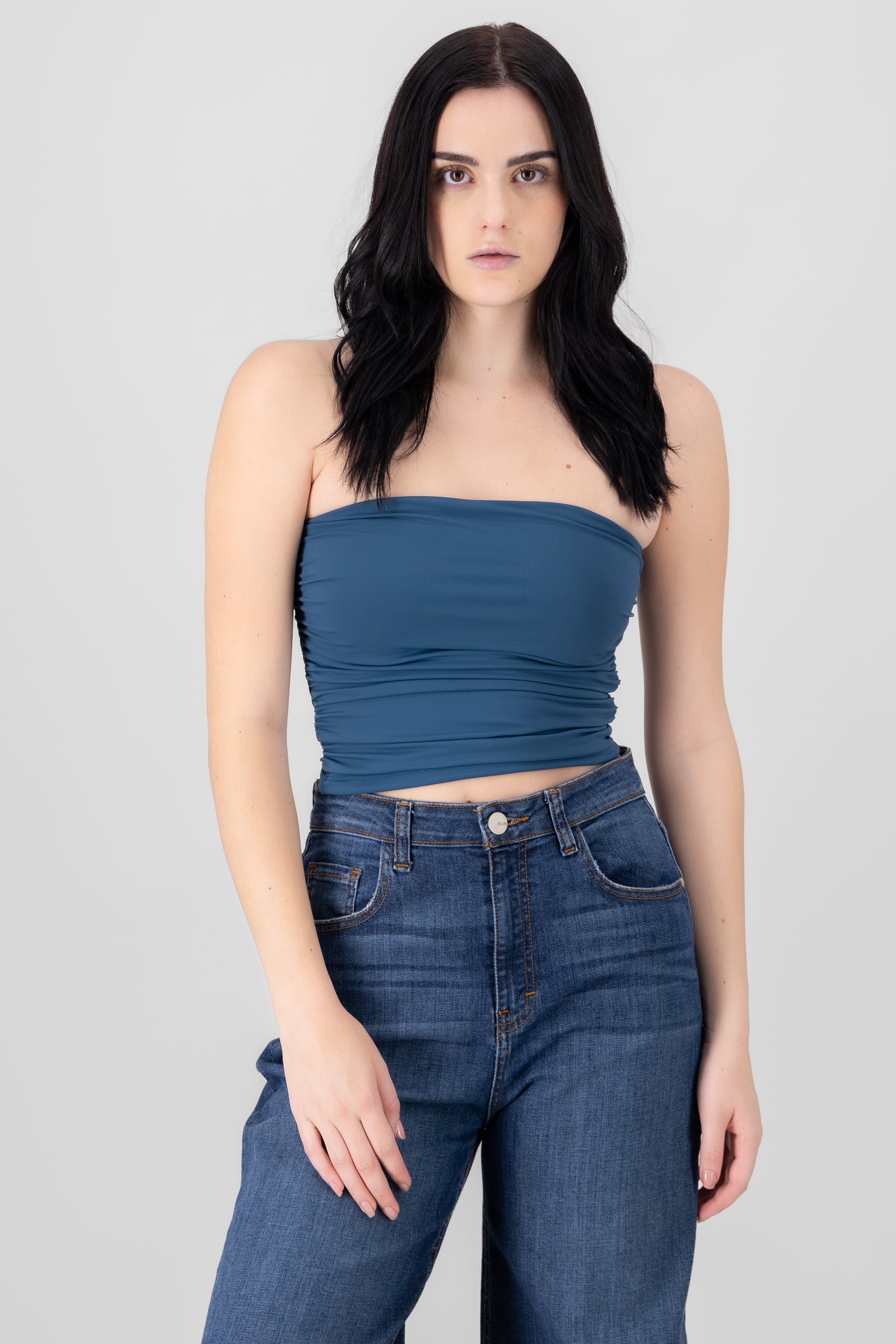 Ruched Tube Top CHARCOAL