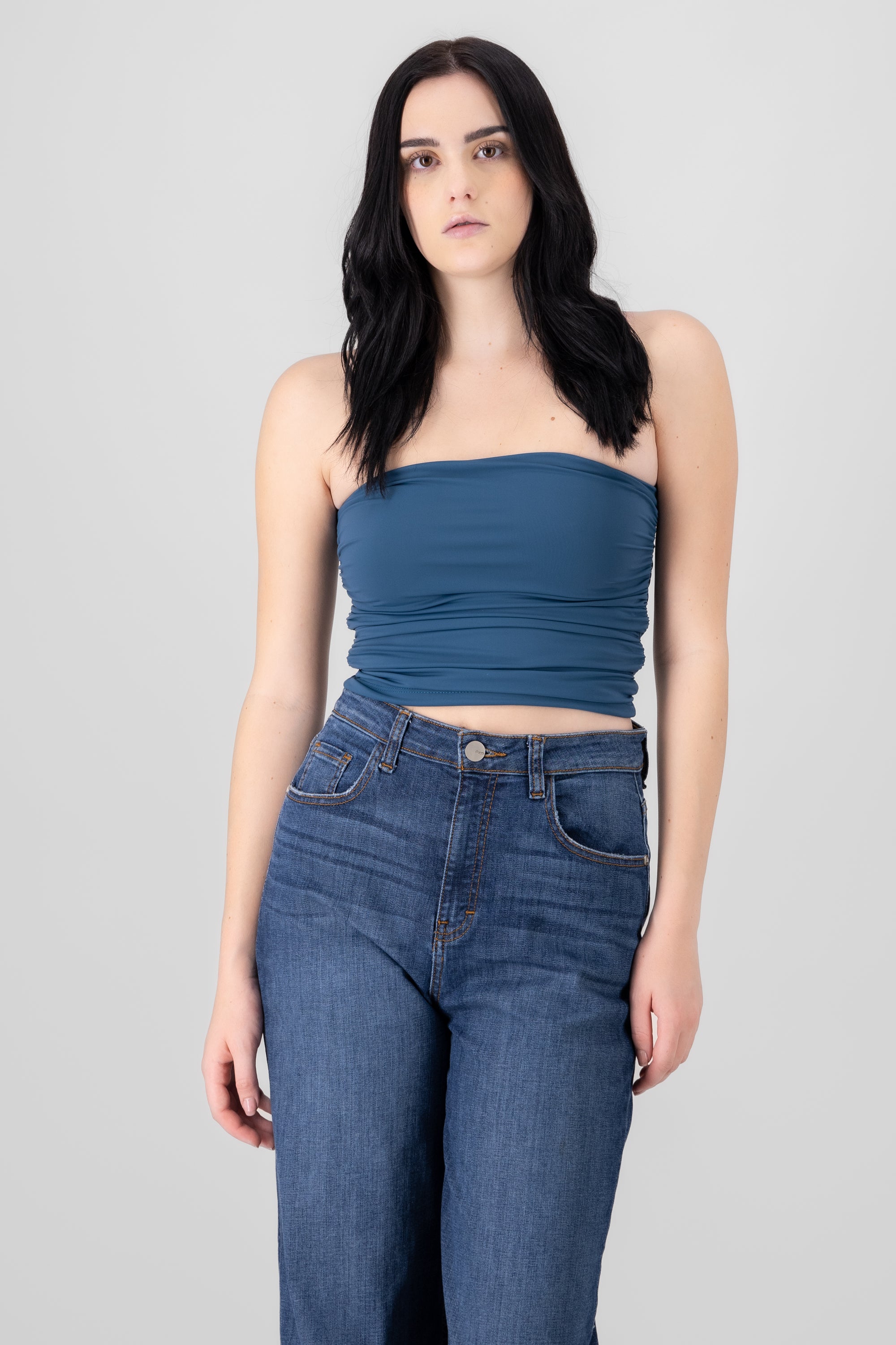 Ruched Tube Top CHARCOAL