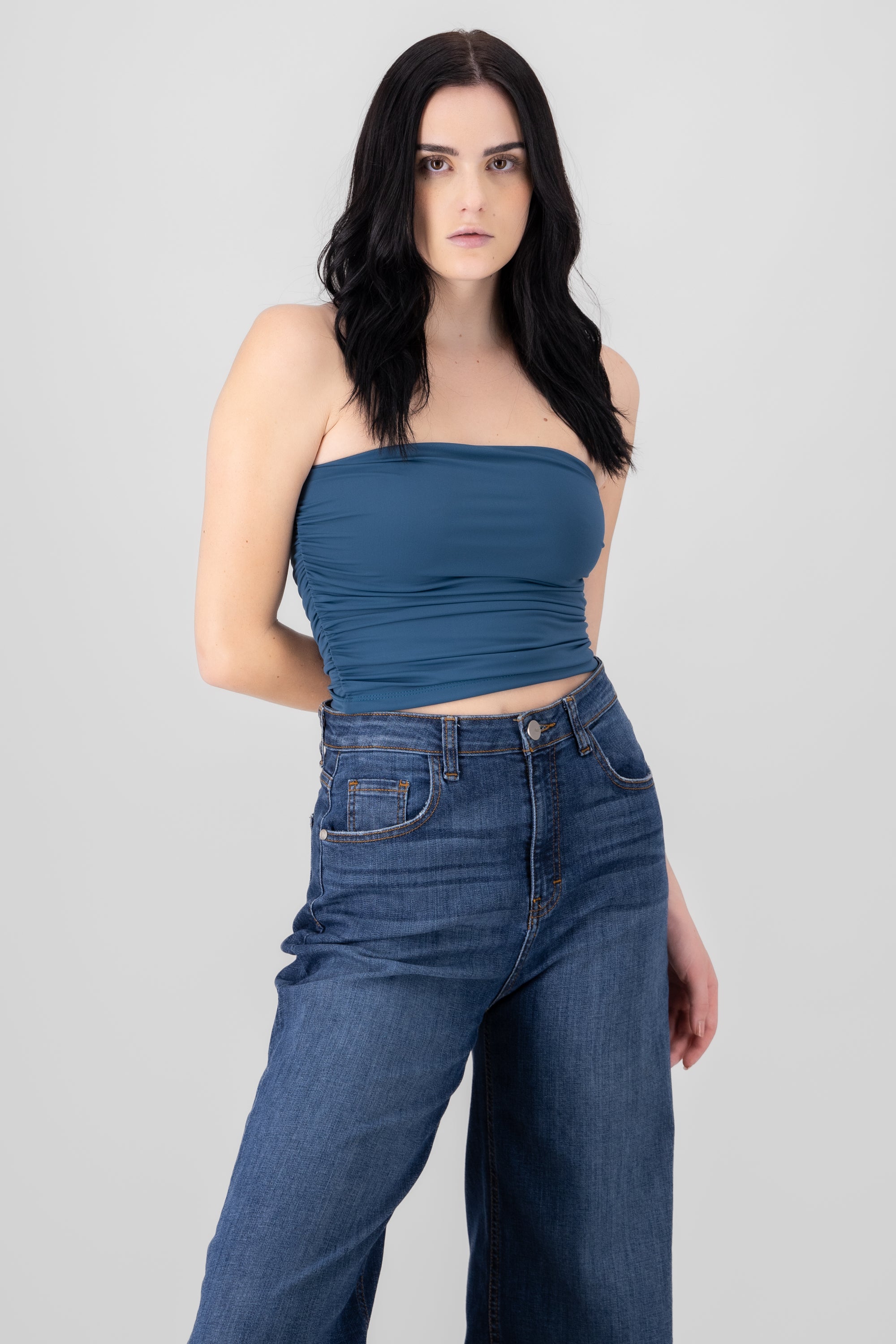 Ruched Tube Top CHARCOAL