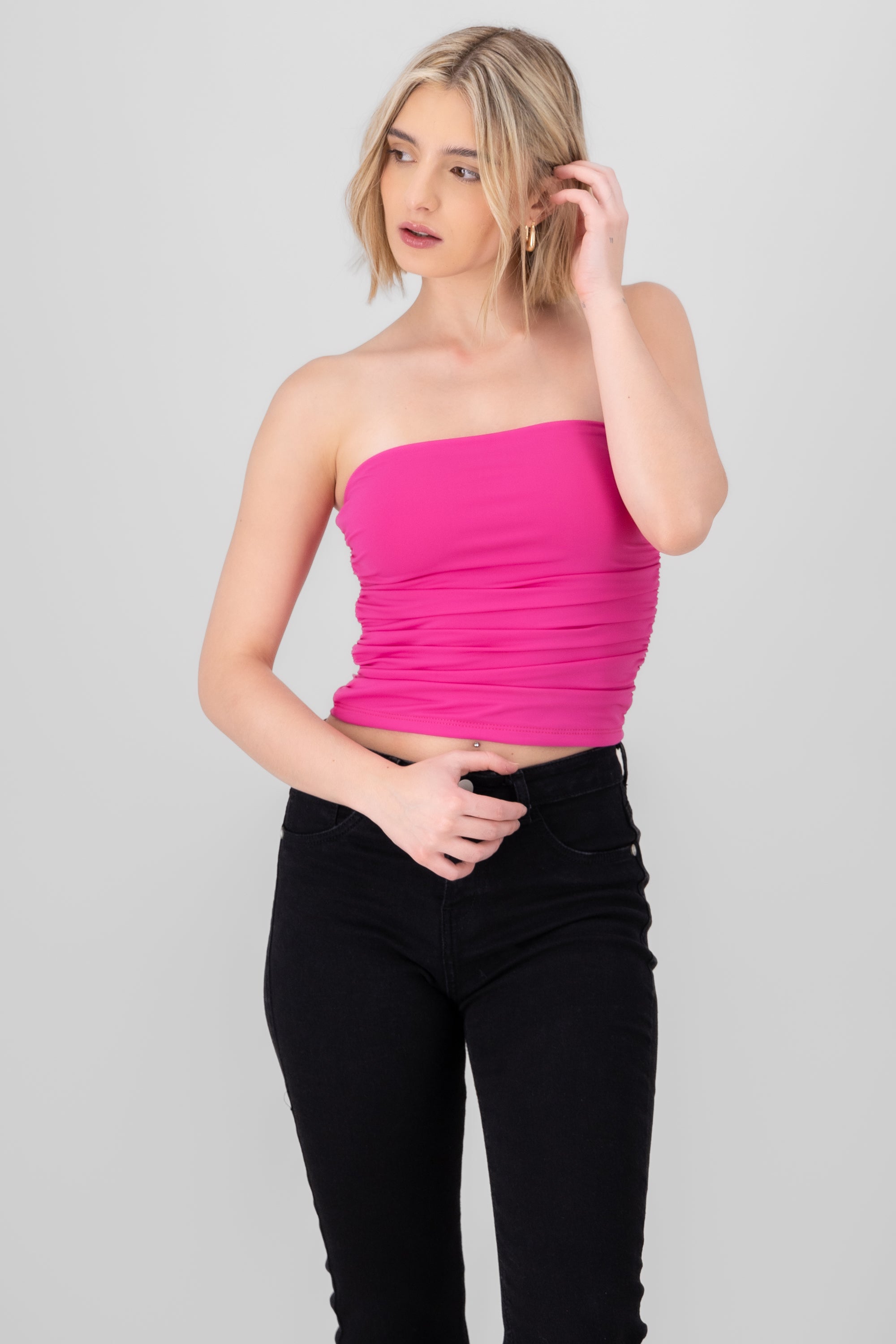 Ruched Tube Top FUCHSIA