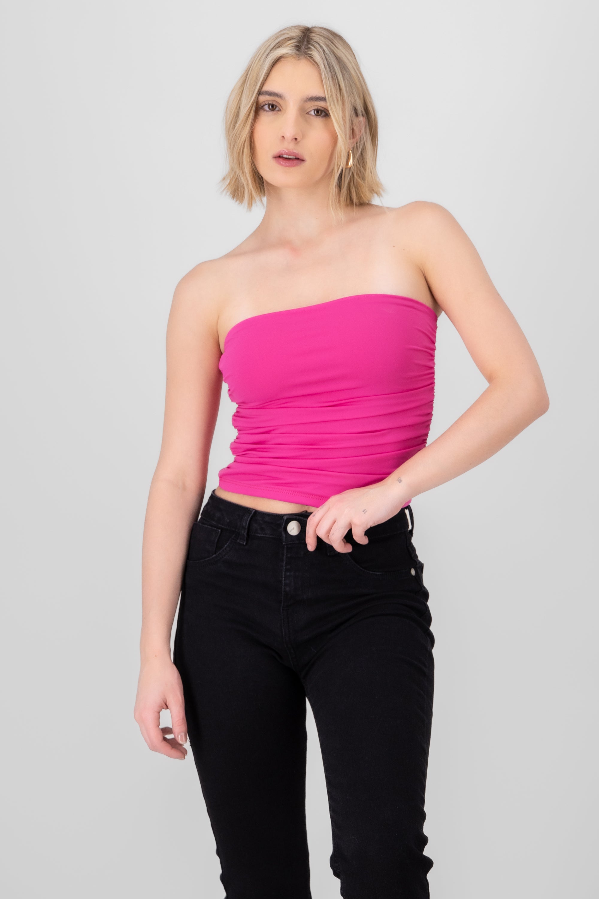 Ruched Tube Top FUCHSIA