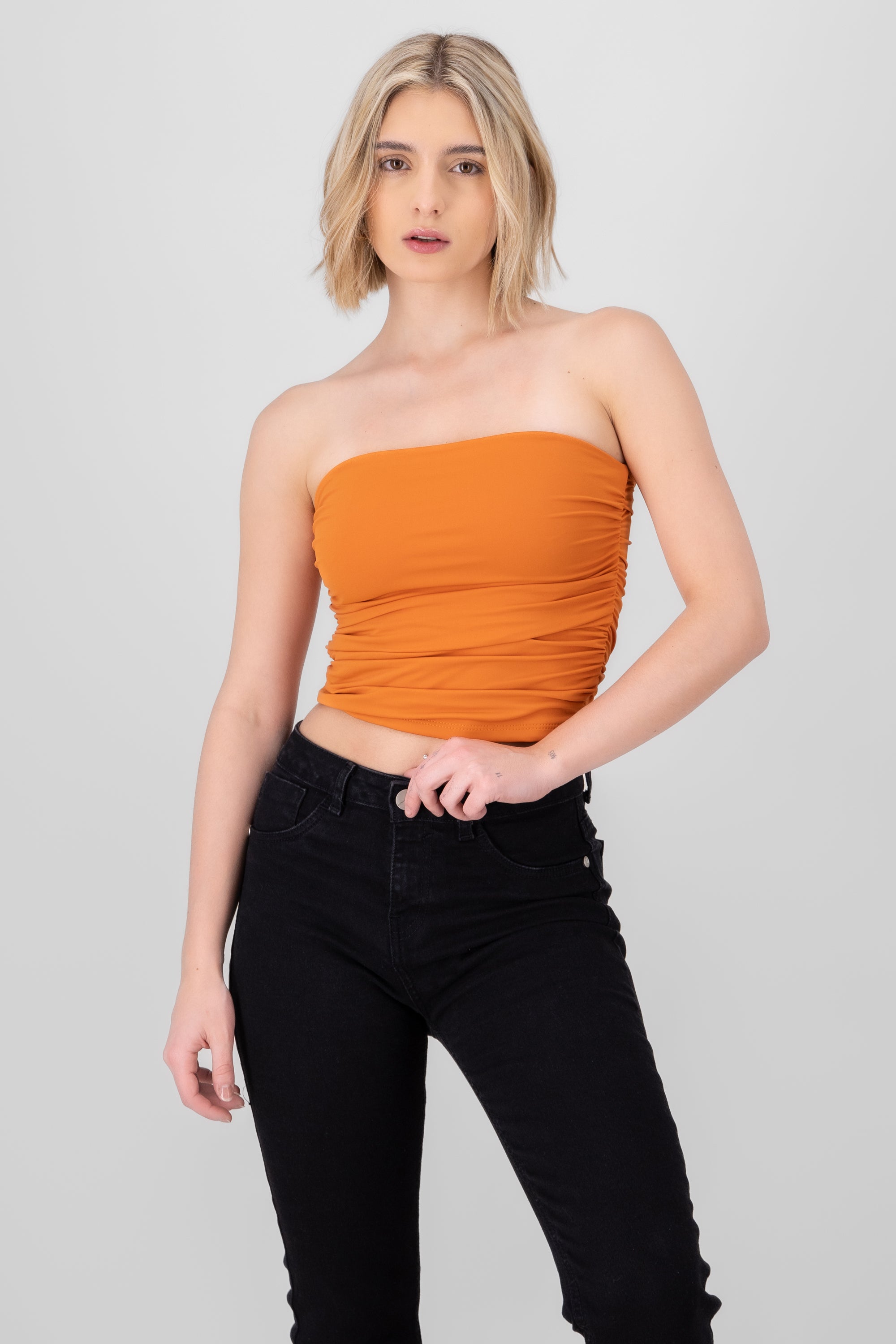 Ruched Tube Top DARK ORANGE