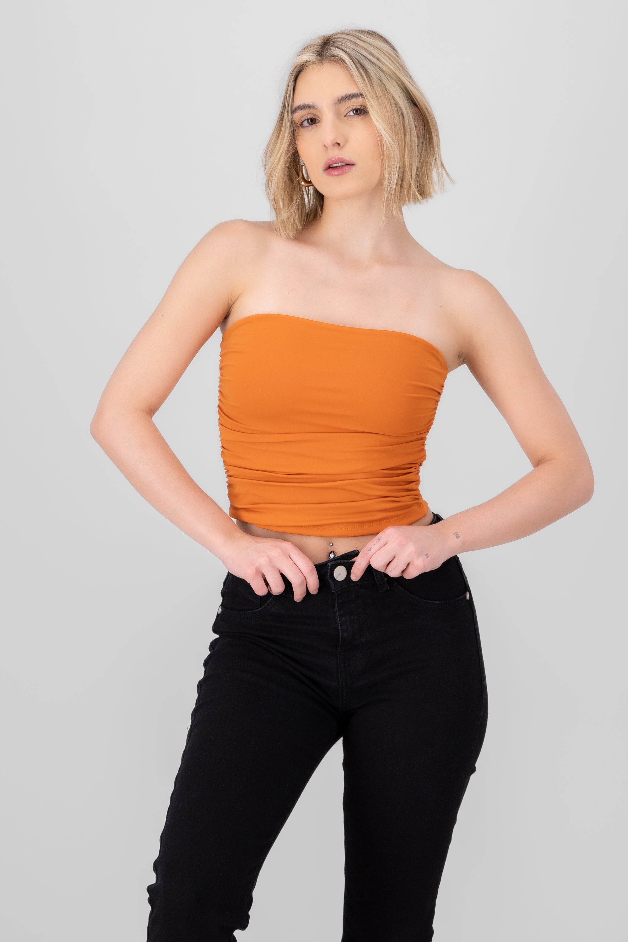 Ruched Tube Top DARK ORANGE