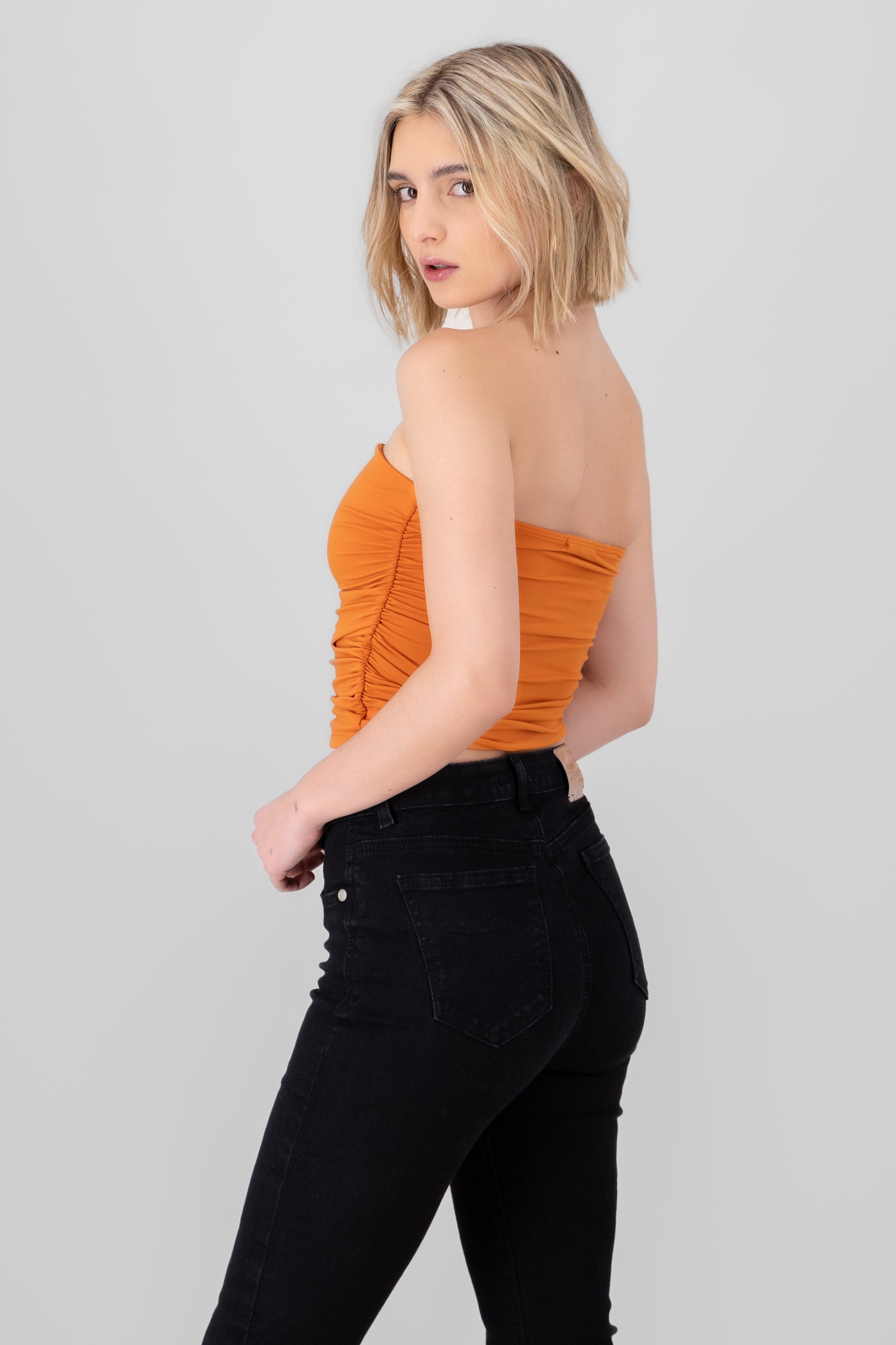 Ruched Tube Top DARK ORANGE