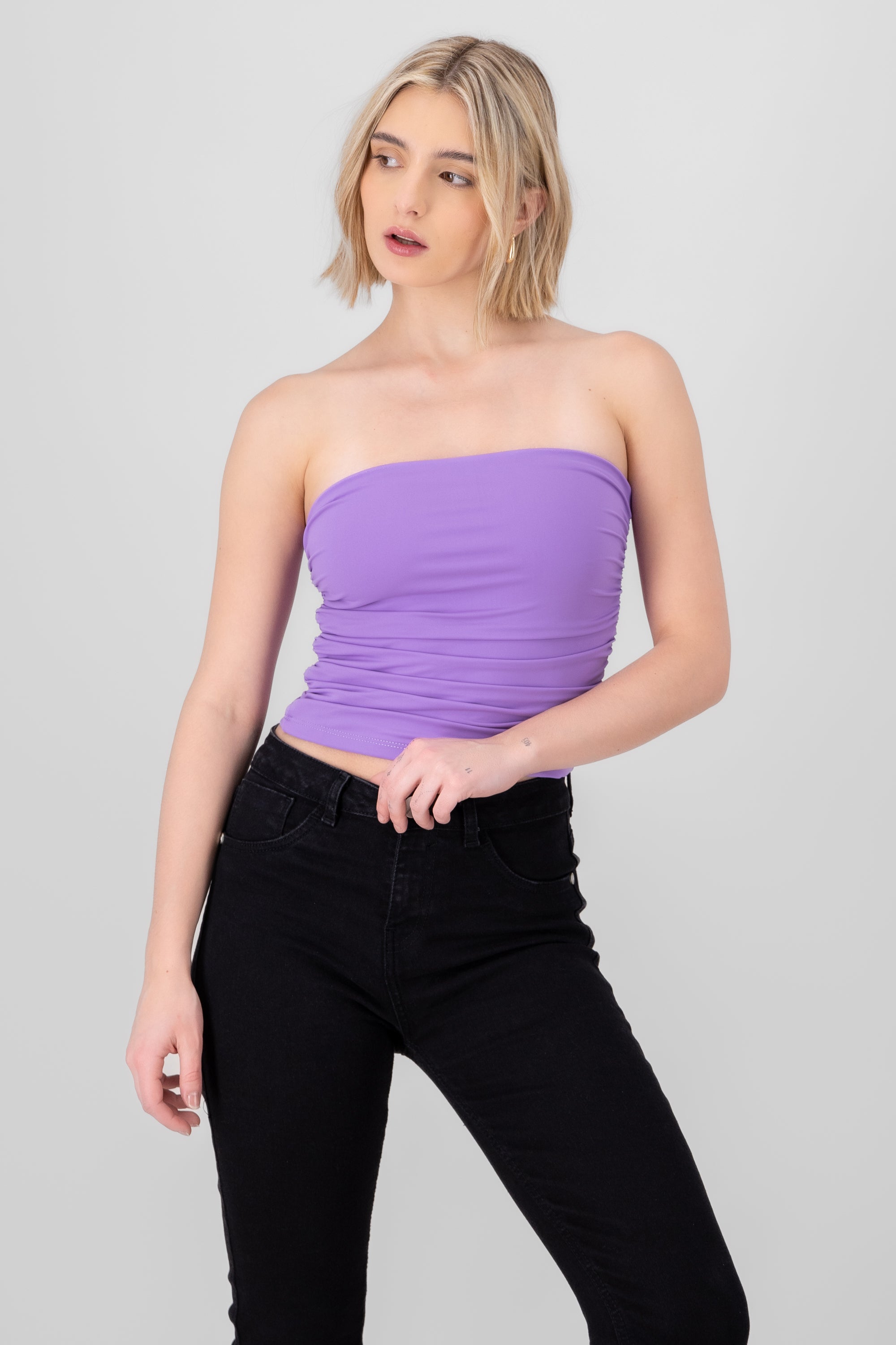 Ruched Tube Top DARK PURPLE