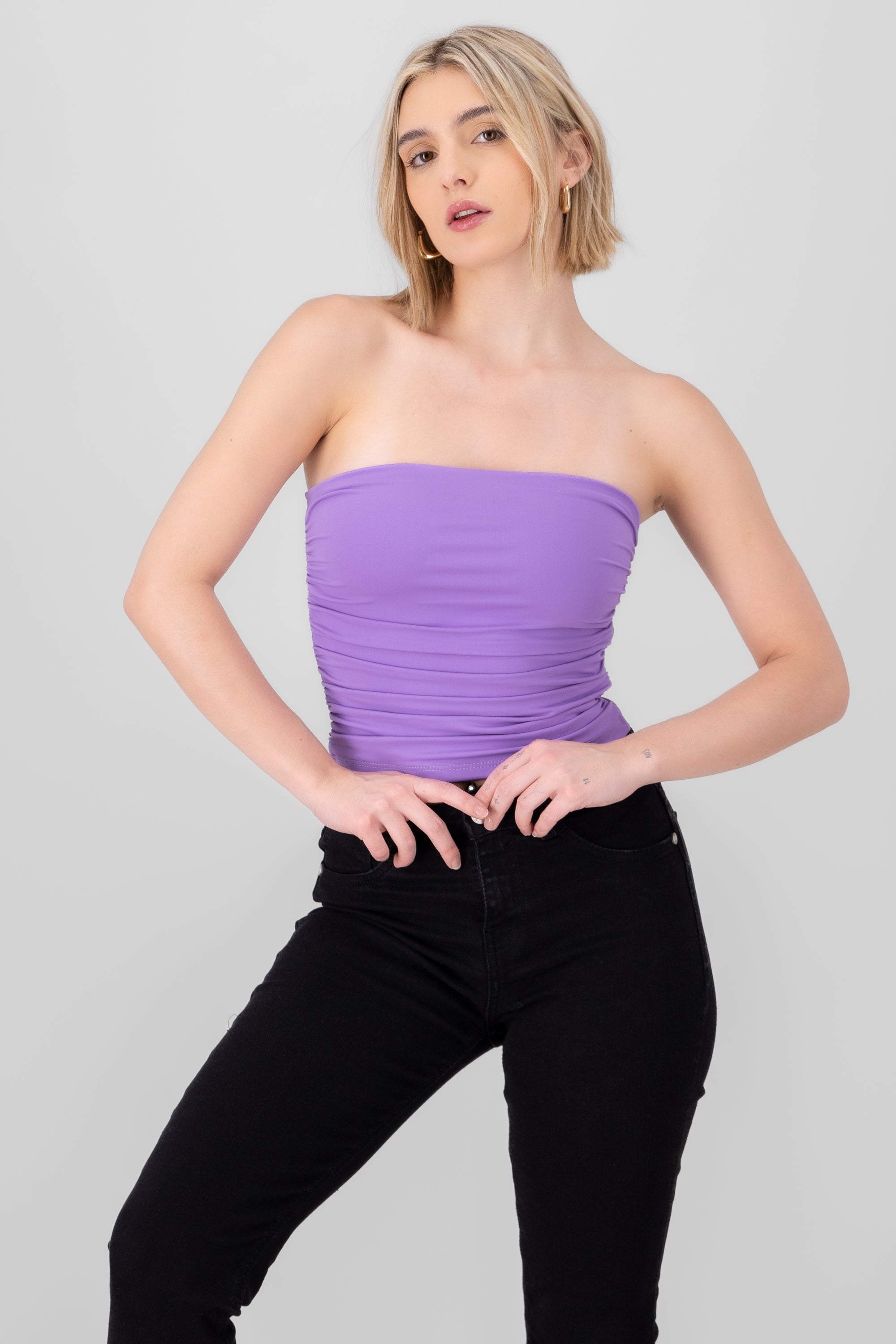 Ruched Tube Top DARK PURPLE