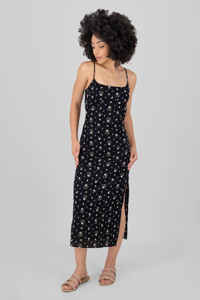 Side Slit Floral Maxi Dress BLACK COMBO