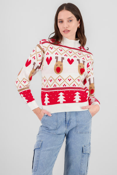 Reindeer Christmas Sweater BONE COMBO