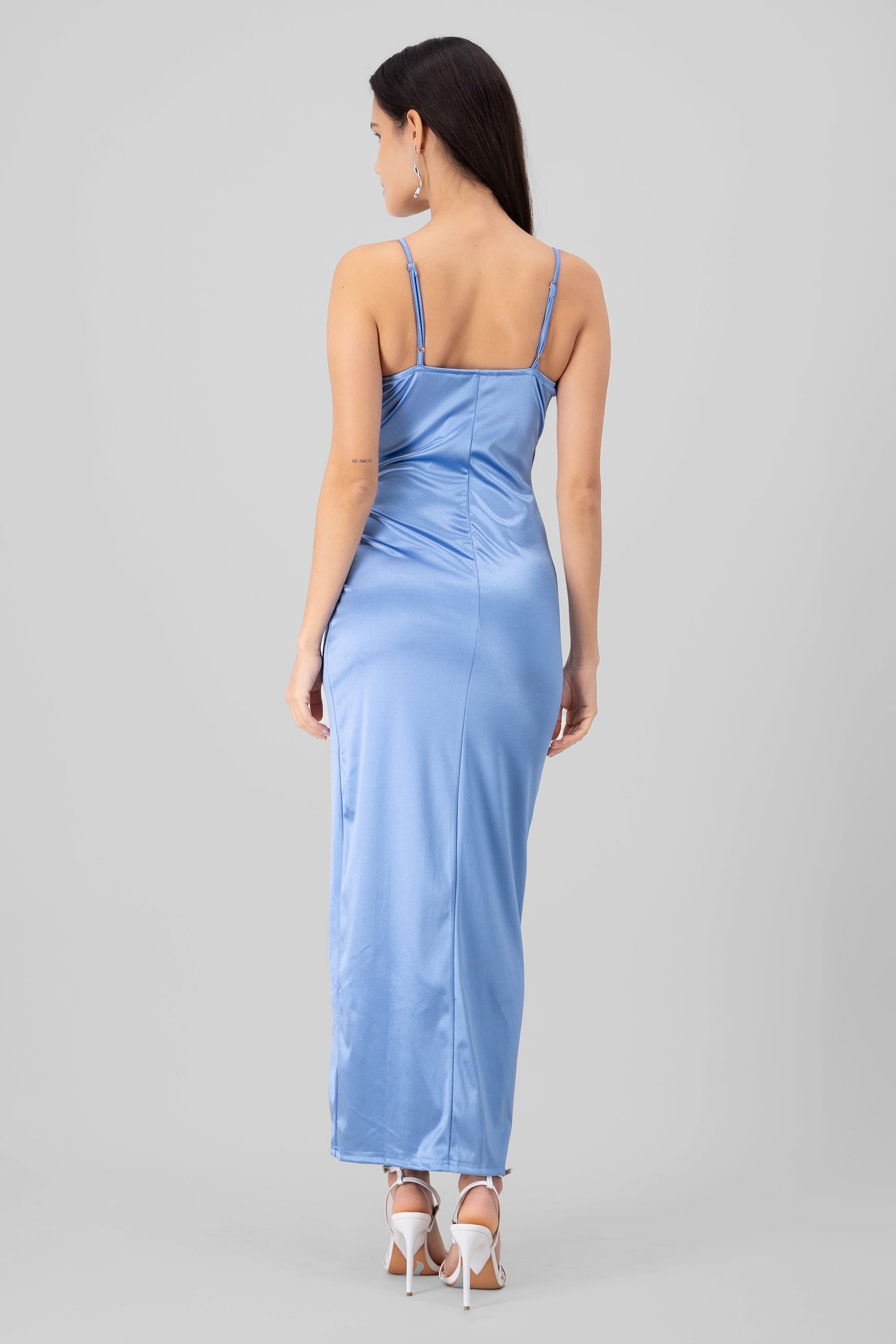 CrossOver Satin Maxi Dress BLUE