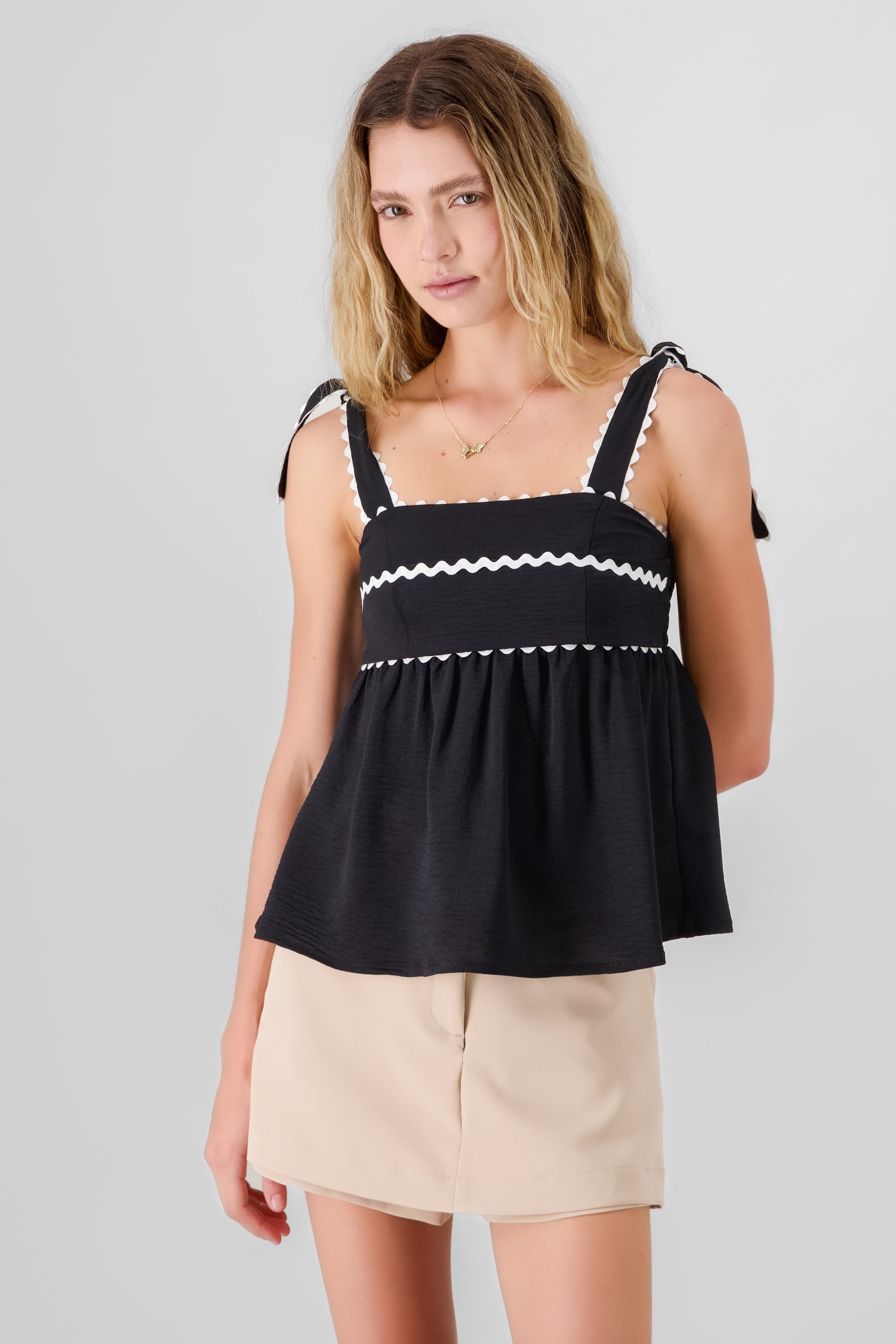 Tie Strap Contrast Detail Top BLACK COMBO