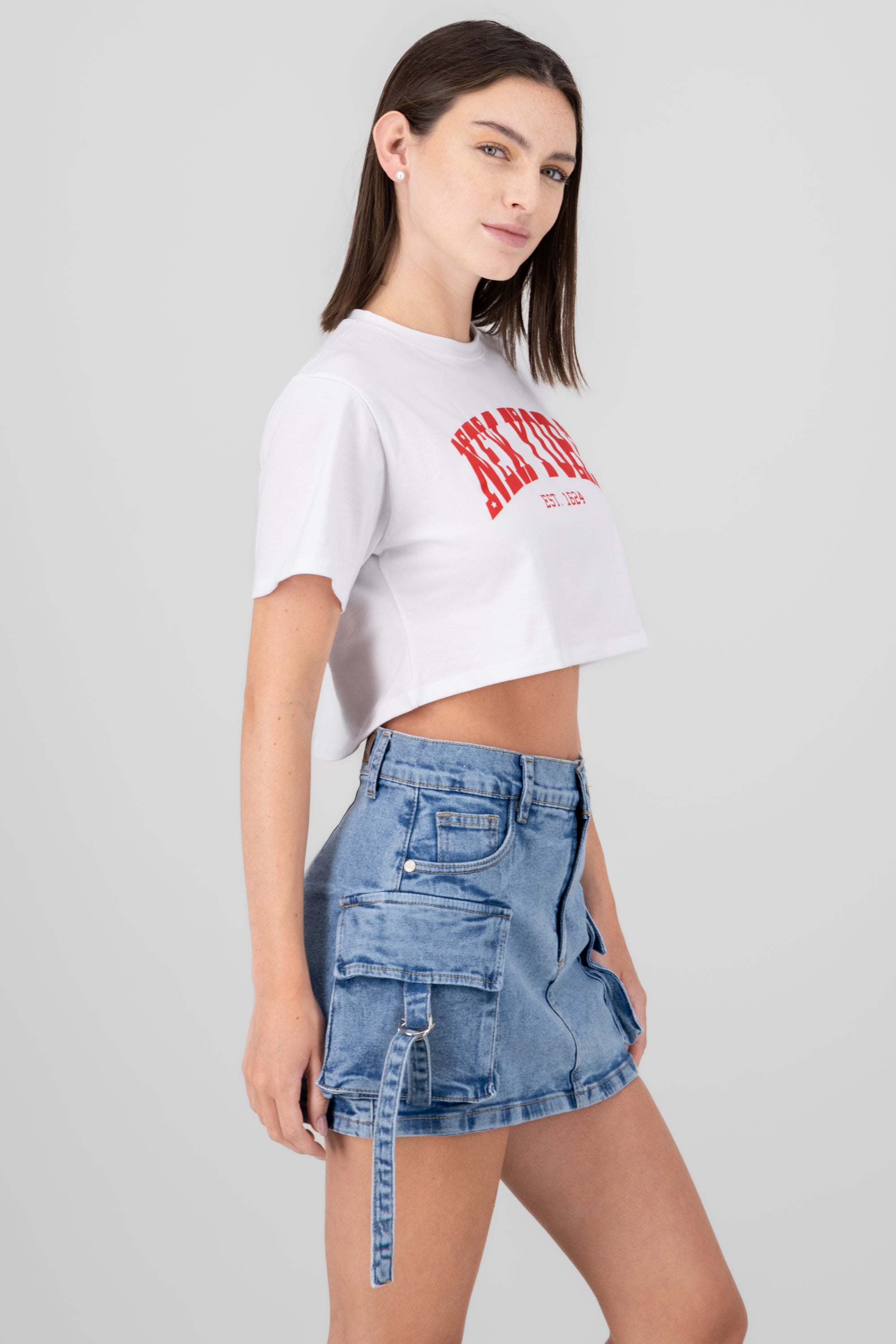 New York Graphic Cropped T Shirt RED COMBO