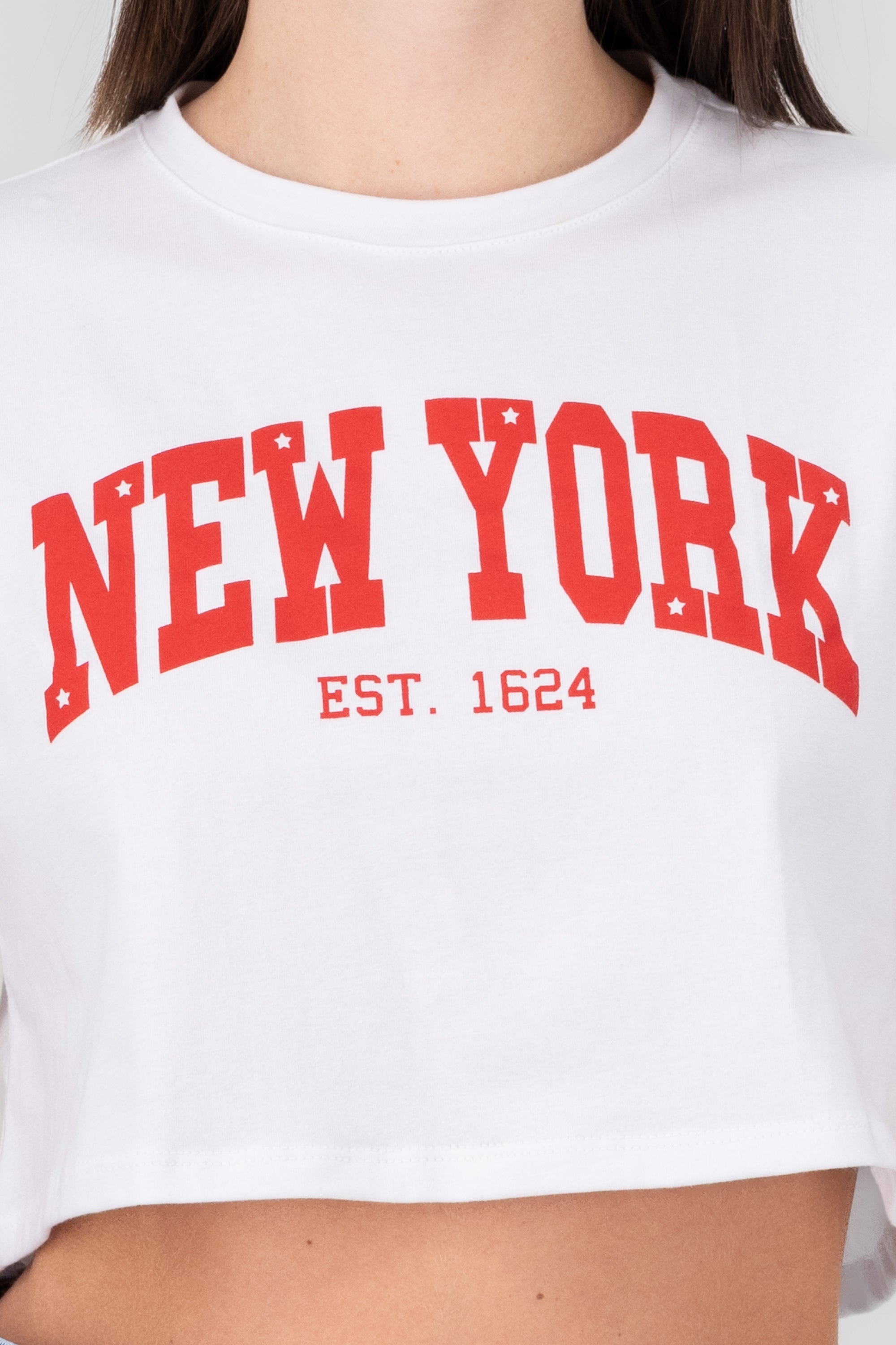 New York Graphic Cropped T Shirt RED COMBO