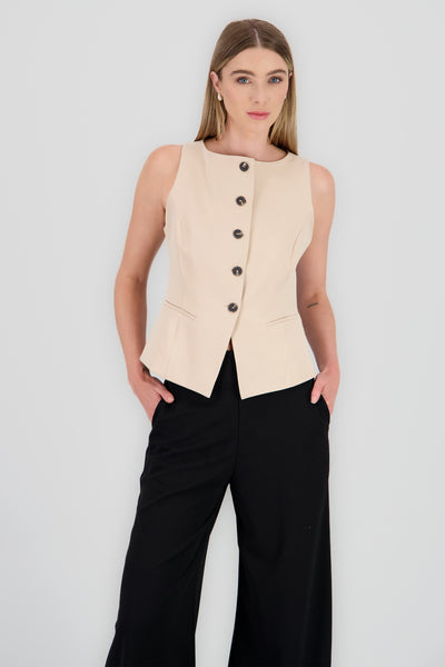 Round Neck Tarilored Vest BEIGE