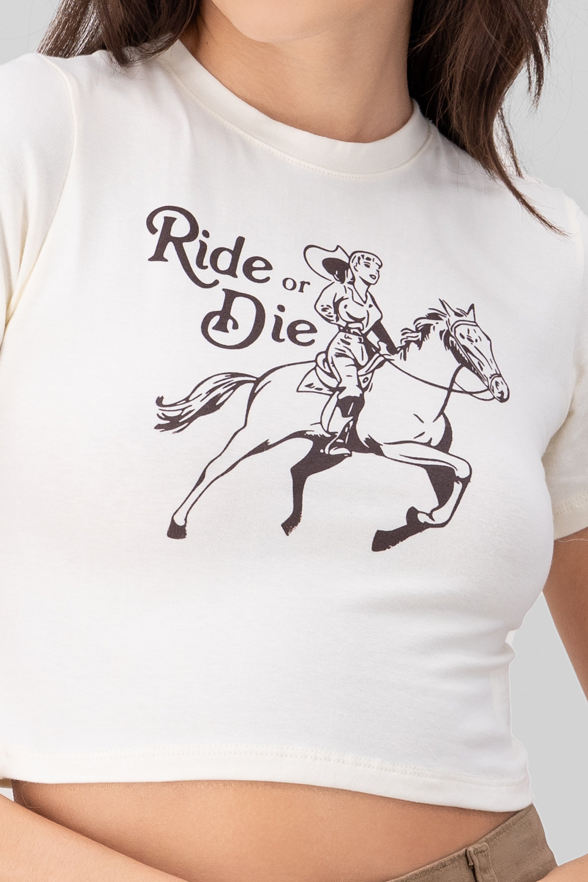 Ride or Die Cropped T Shirt BROWN COMBO