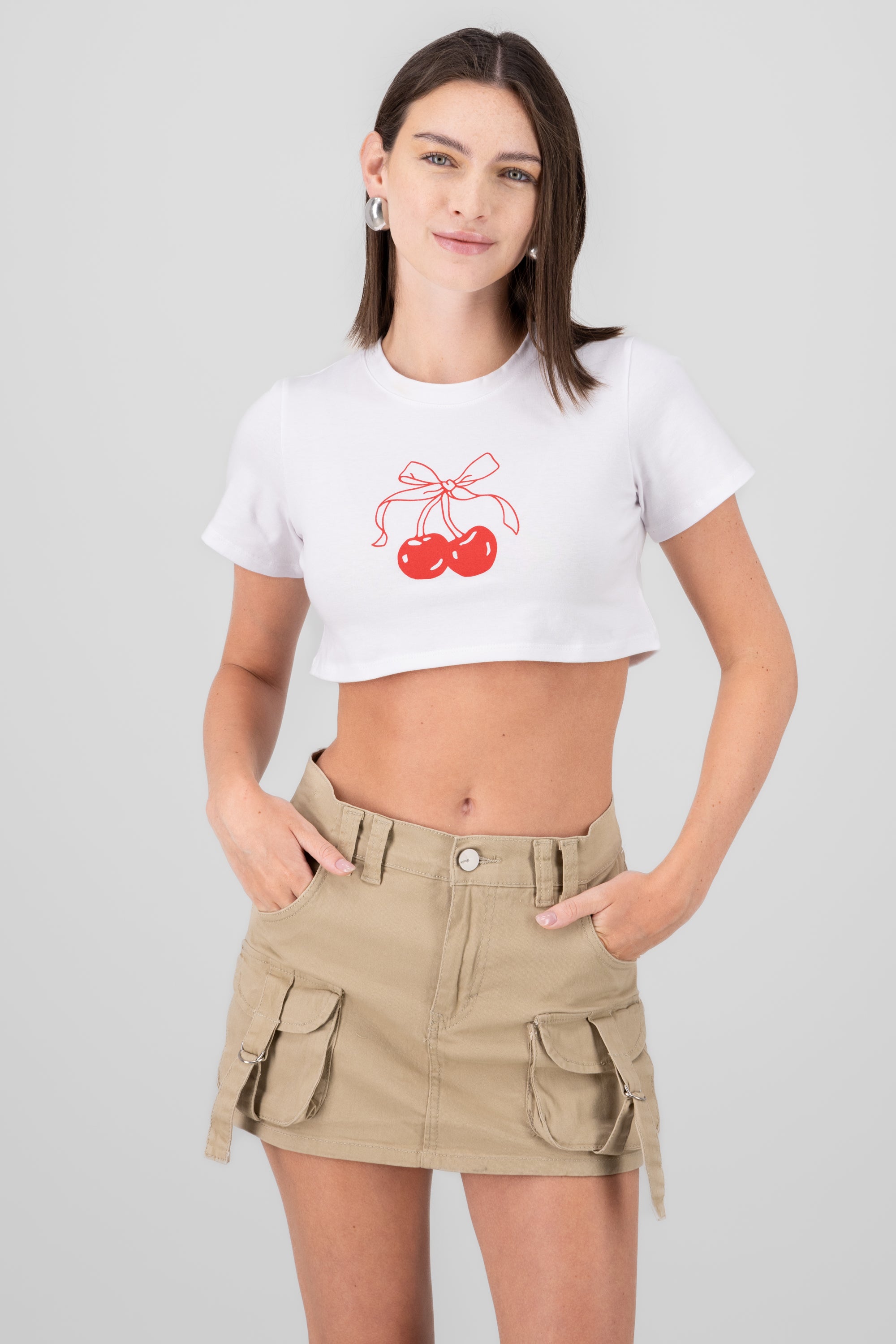 Cherry Print Crop Top RED COMBO