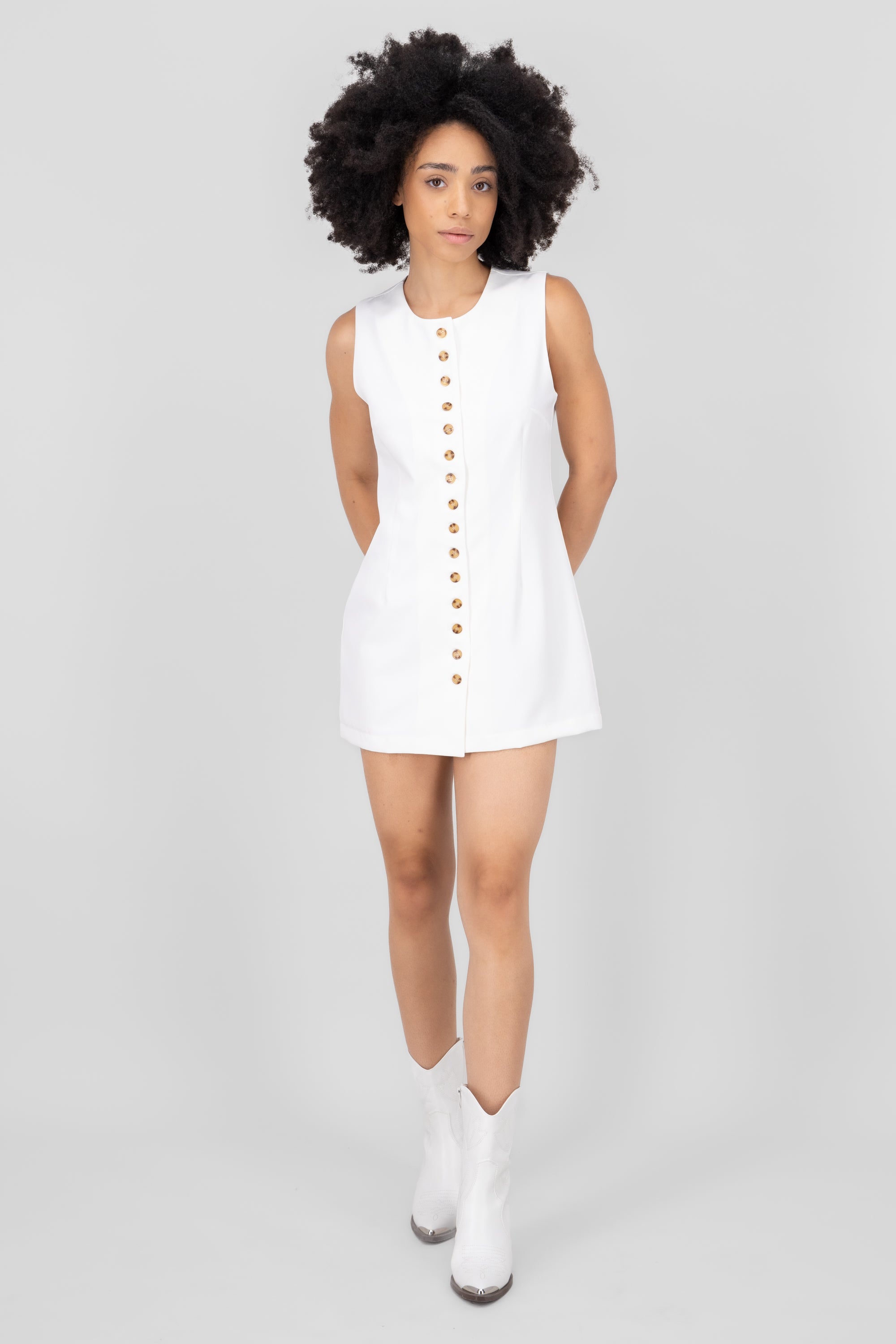 Buttoned Mini Dress BONE COMBO