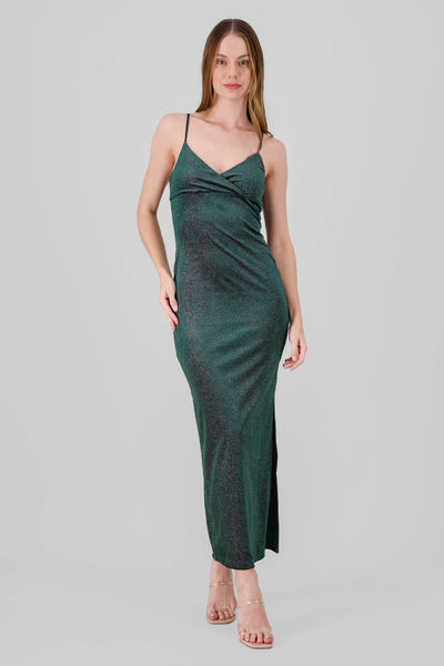 Shiny Velvet Maxi Dress HUNTER GREEN