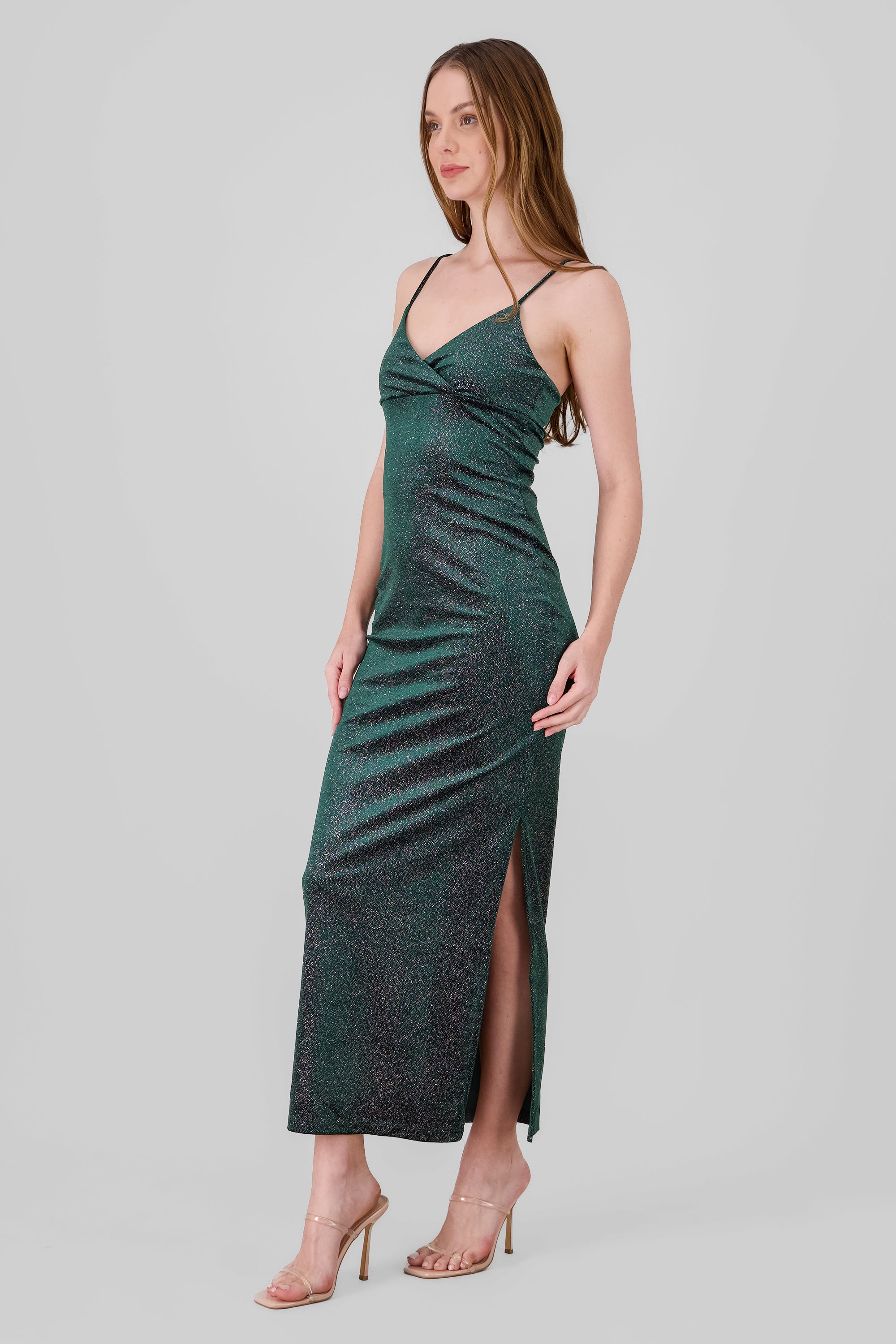 Shiny Velvet Maxi Dress HUNTER GREEN