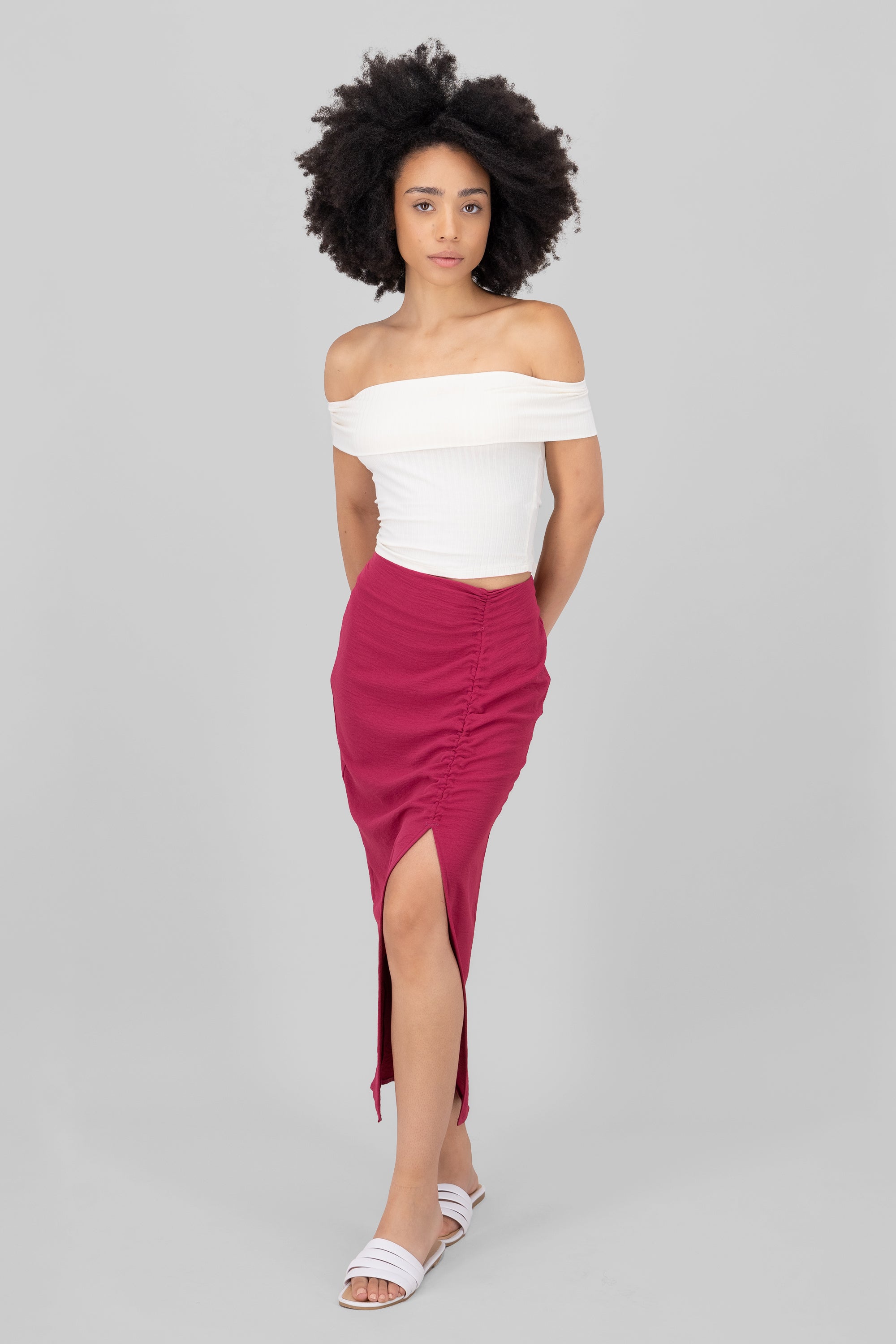 Ruched Opening Maxi Skirt PLUM