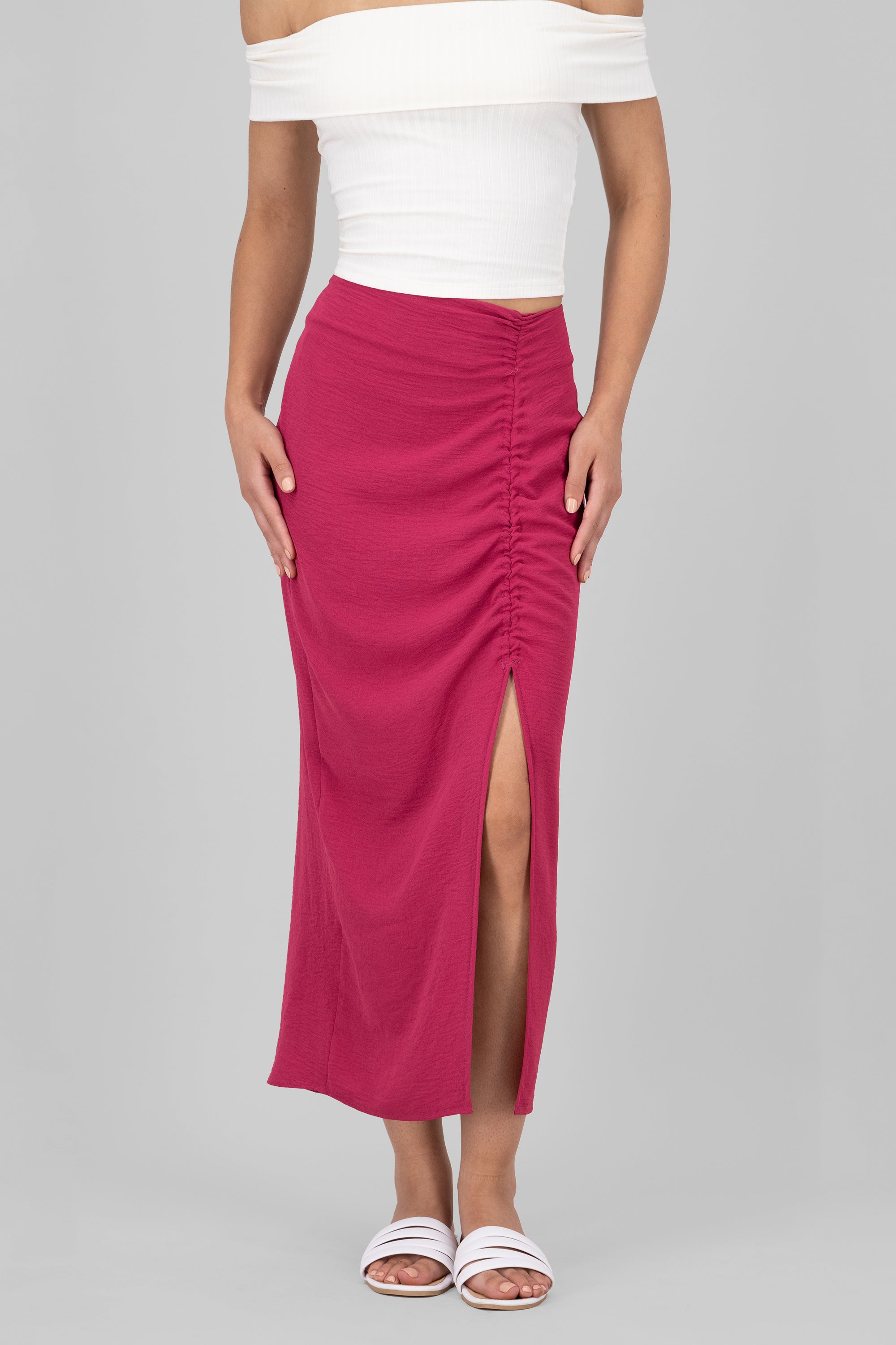 Ruched Opening Maxi Skirt PLUM