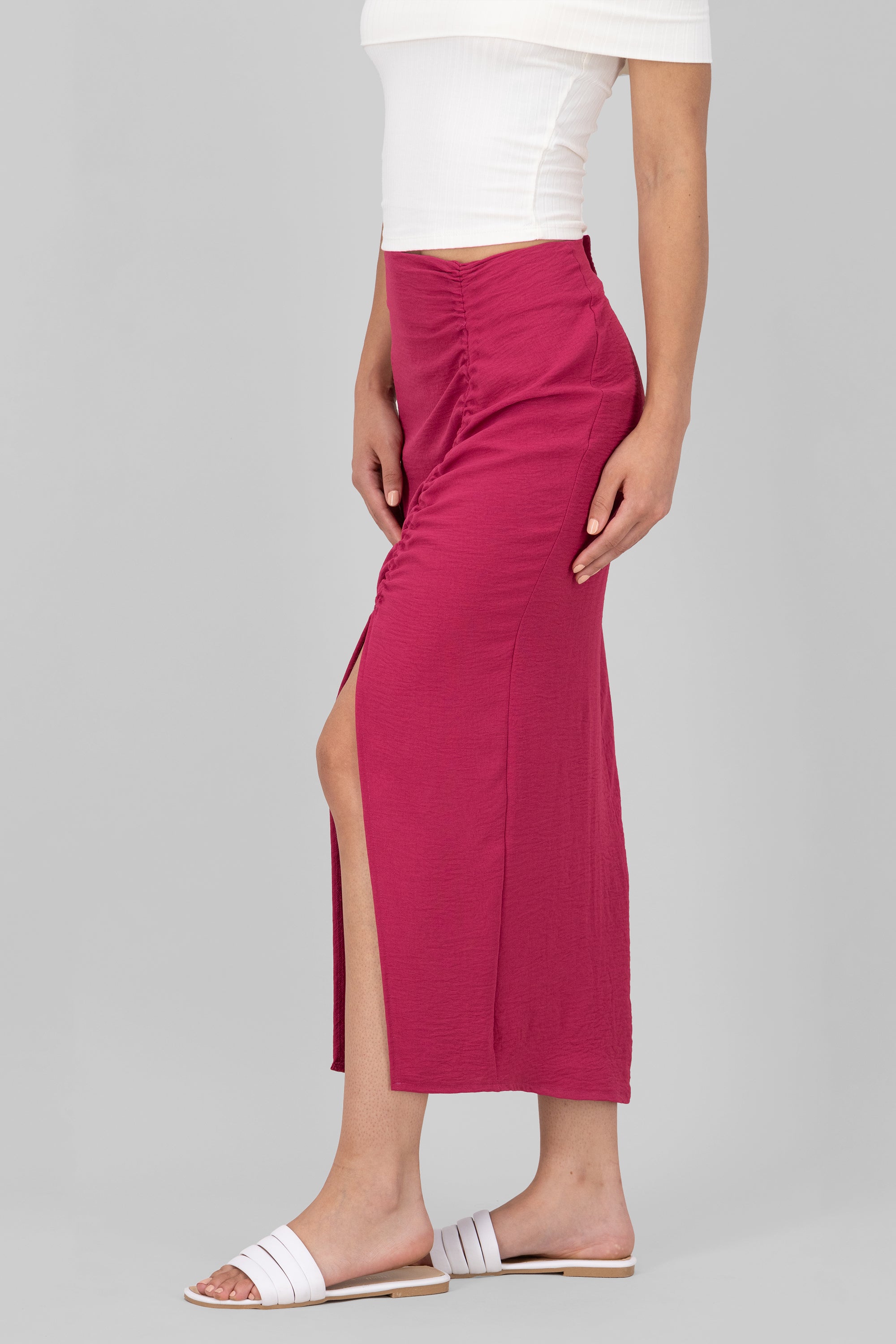 Ruched Opening Maxi Skirt PLUM