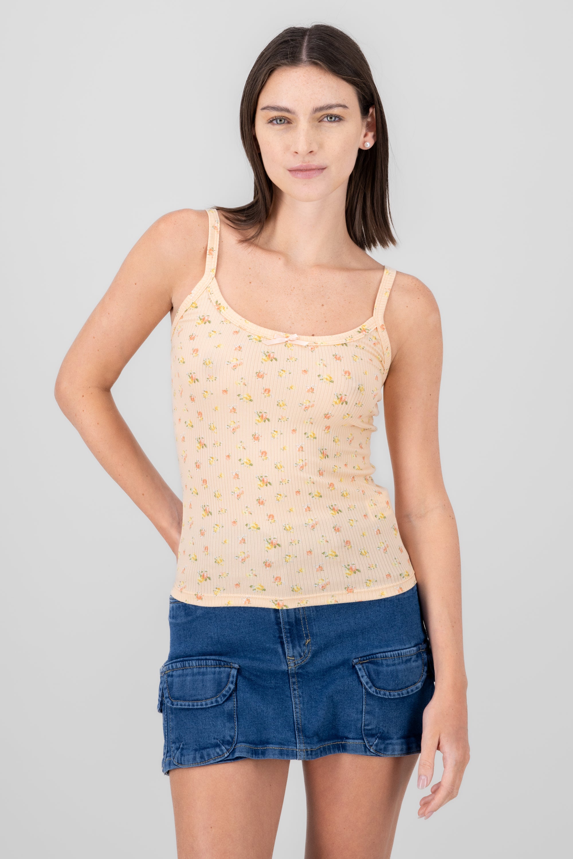 Floral Rib Cami Top PEACH