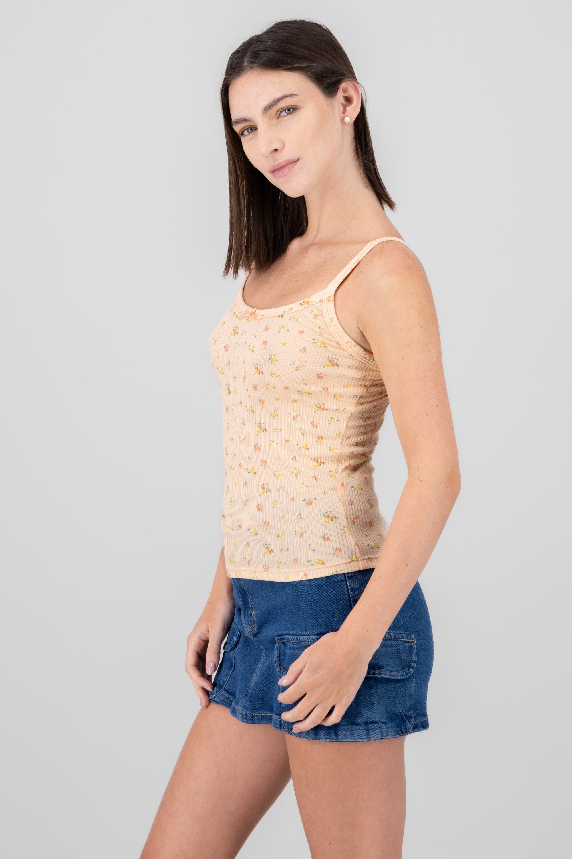 Floral Rib Cami Top PEACH