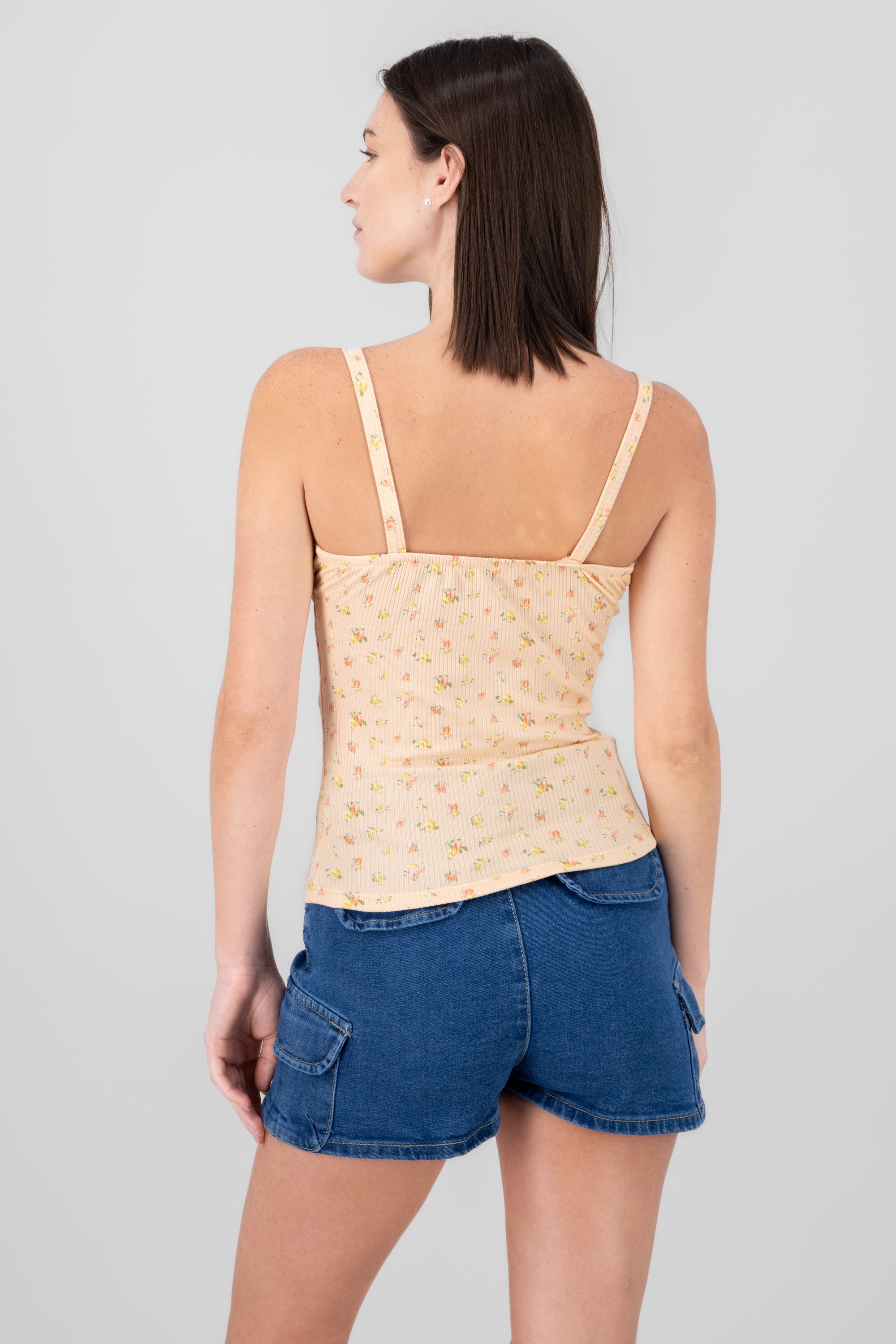 Floral Rib Cami Top PEACH