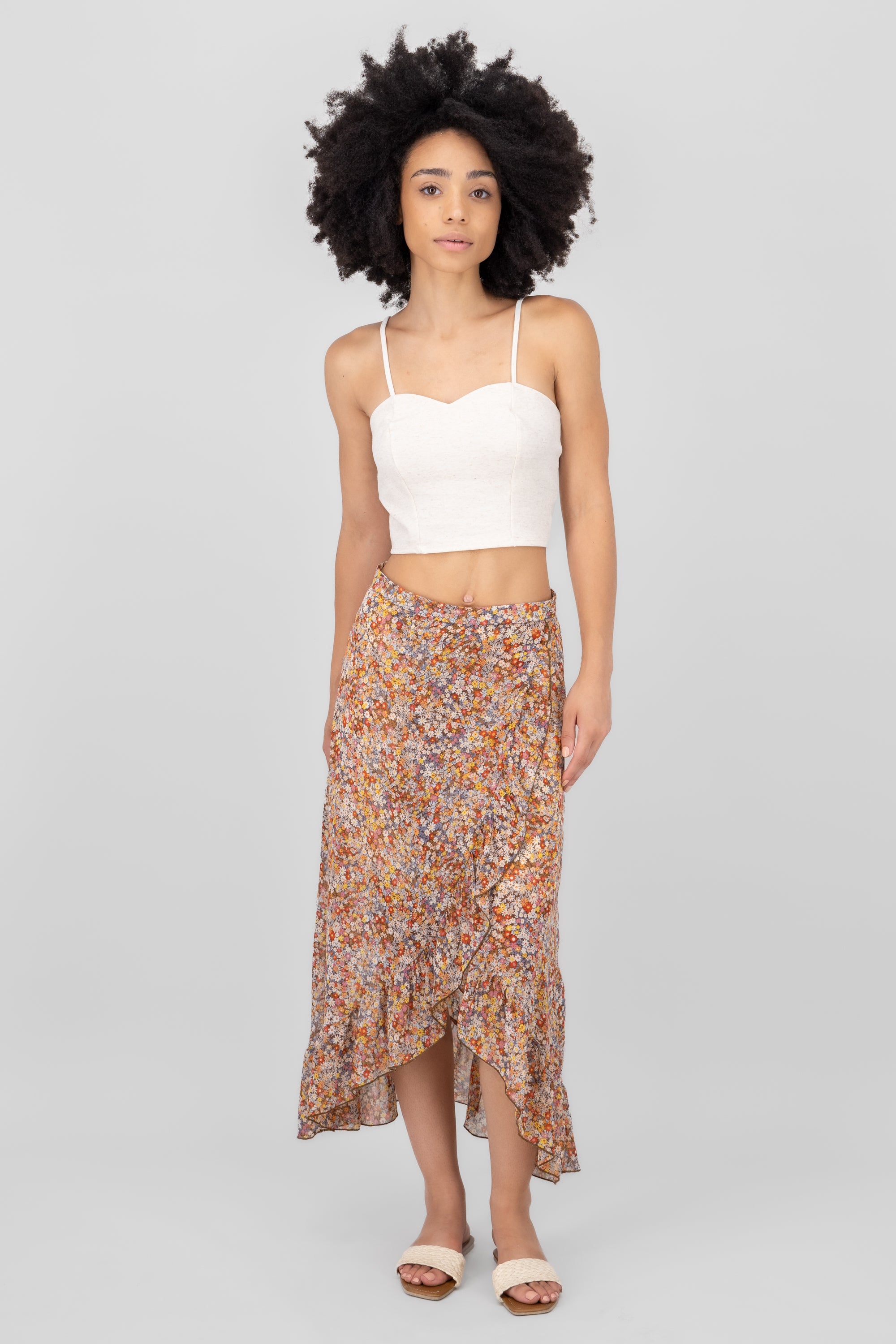 Midi Wrap Floral Skirt BROWN COMBO