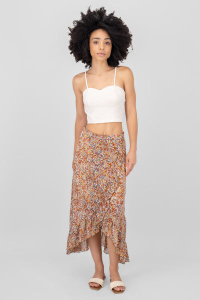 Midi Wrap Floral Skirt BROWN COMBO