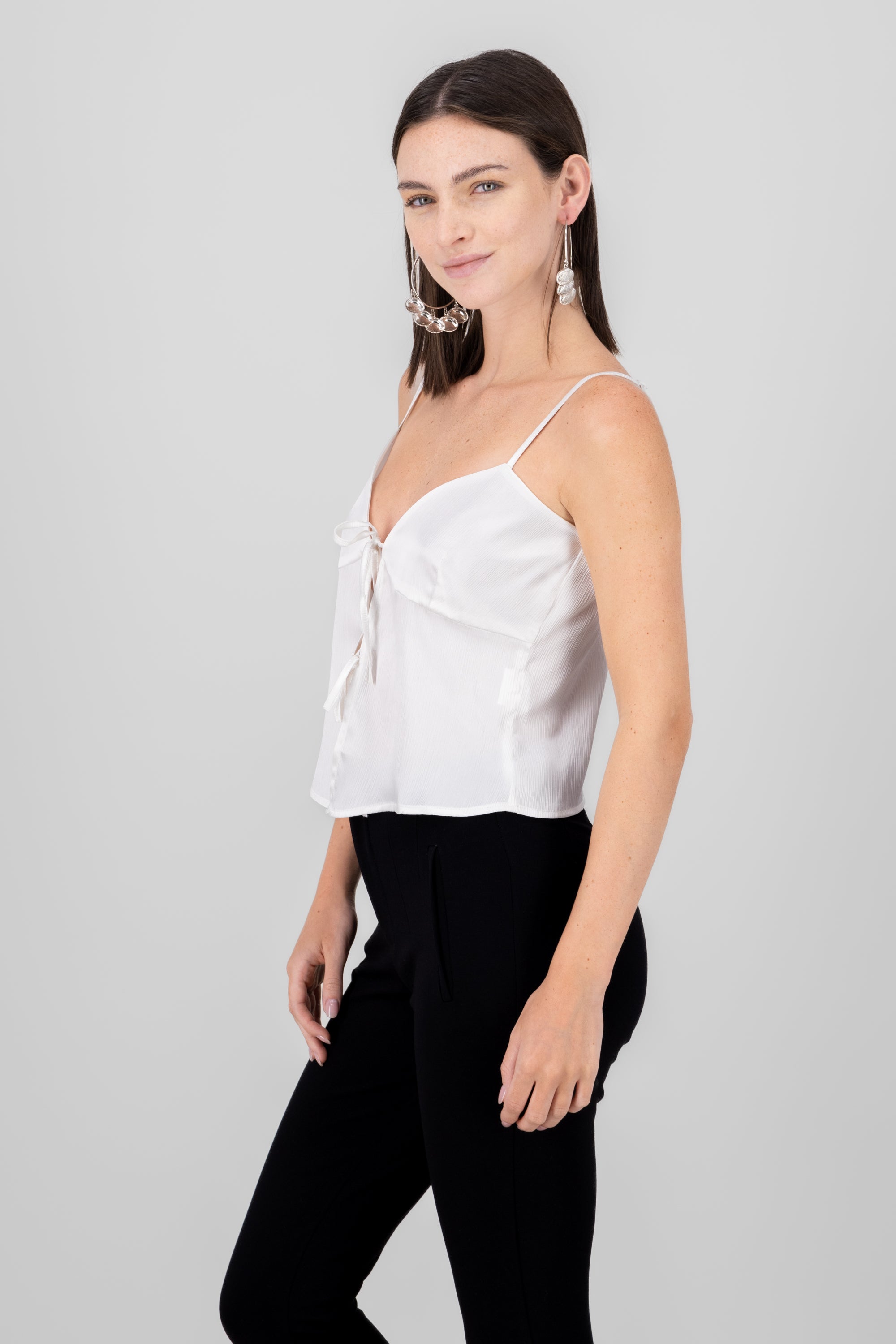 Tie Front Cropped Cami Top WHITE