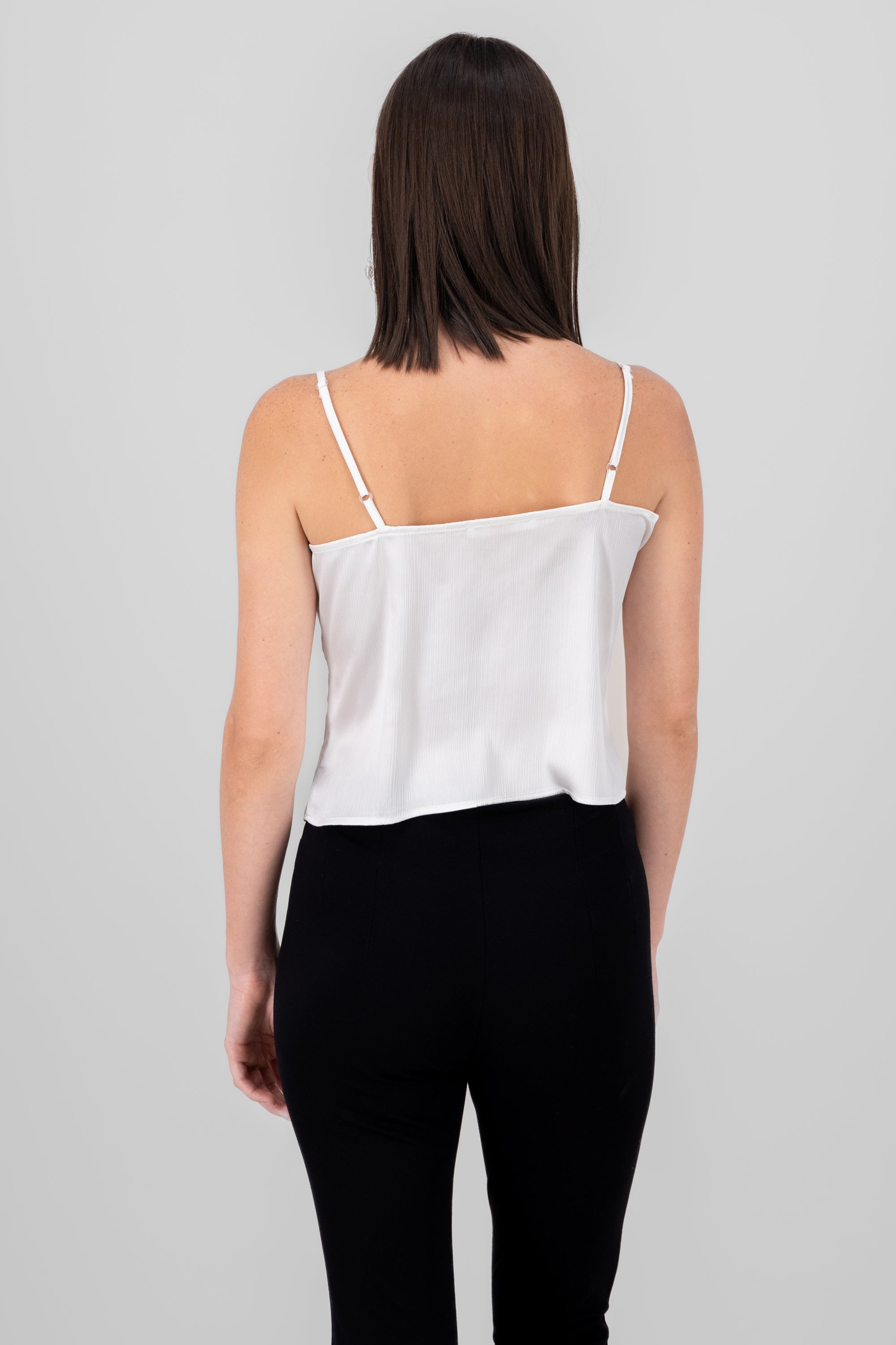 Tie Front Cropped Cami Top WHITE