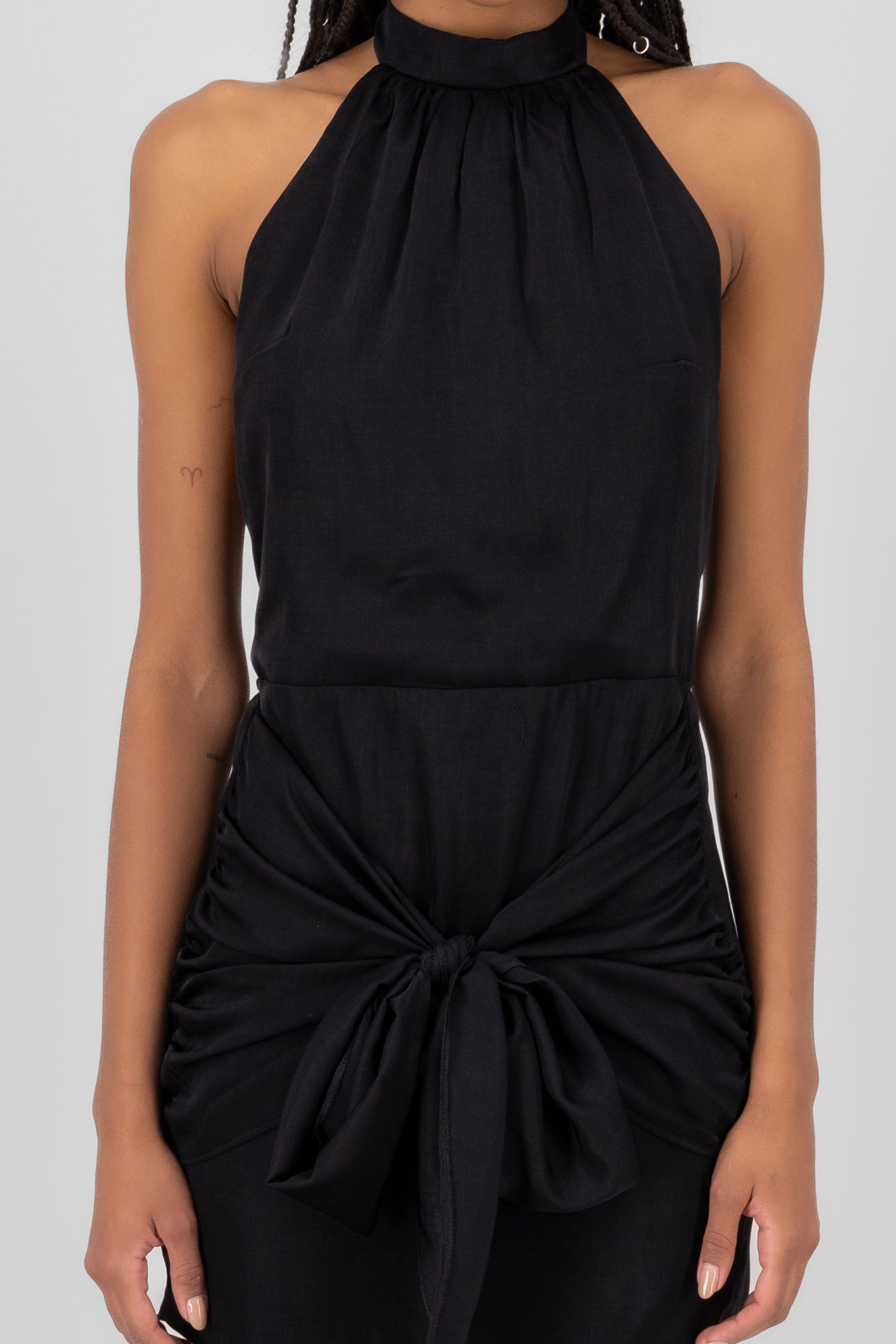 Halter Mini Dress With Bow Detail BLACK