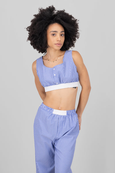 U Neckline Stripped Top BLUE COMBO