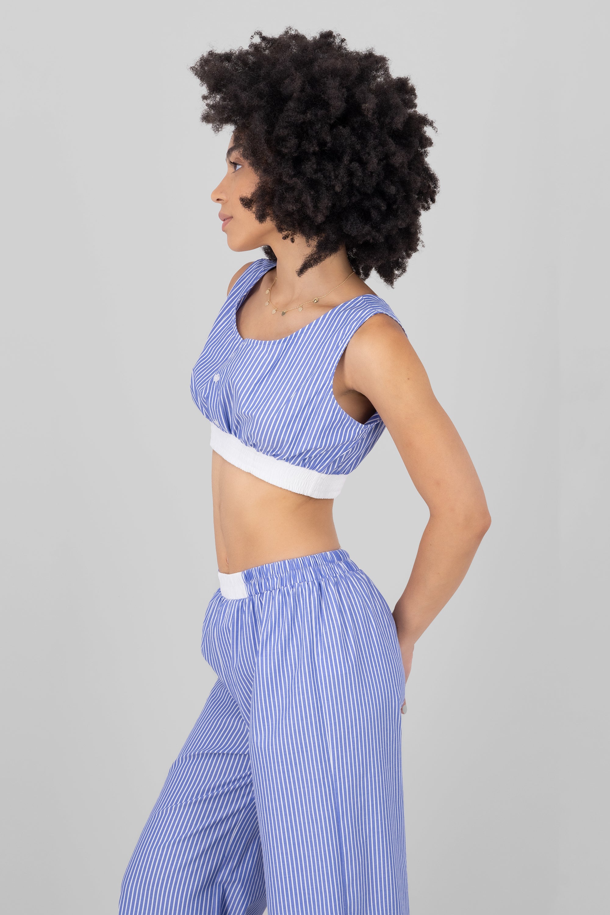 U Neckline Stripped Top BLUE COMBO