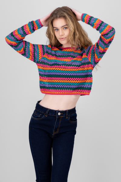 Colorfull Knitted Long Sleeve Top MULTICOLOR