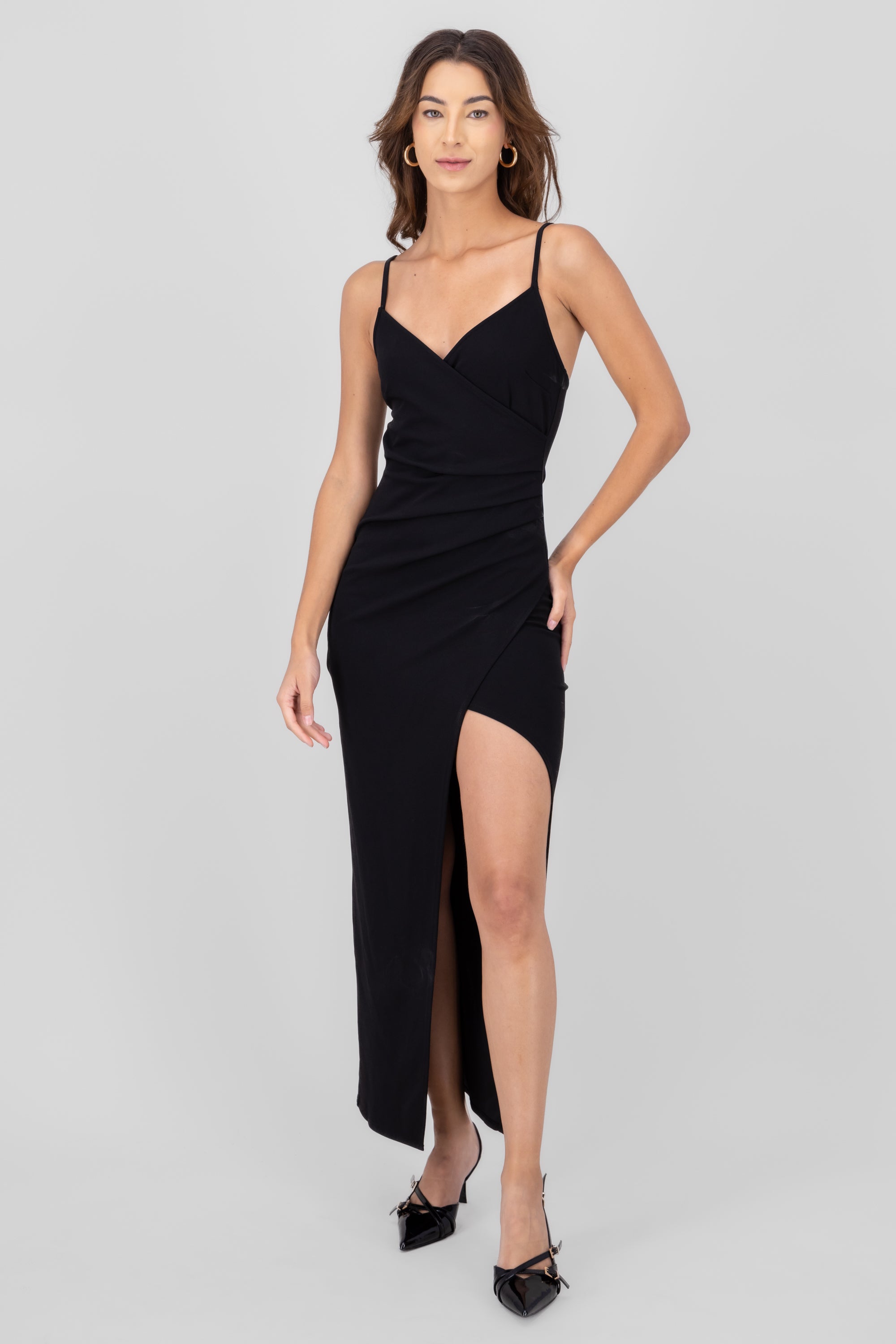 Drapped  V Neck Maxi Dress BLACK