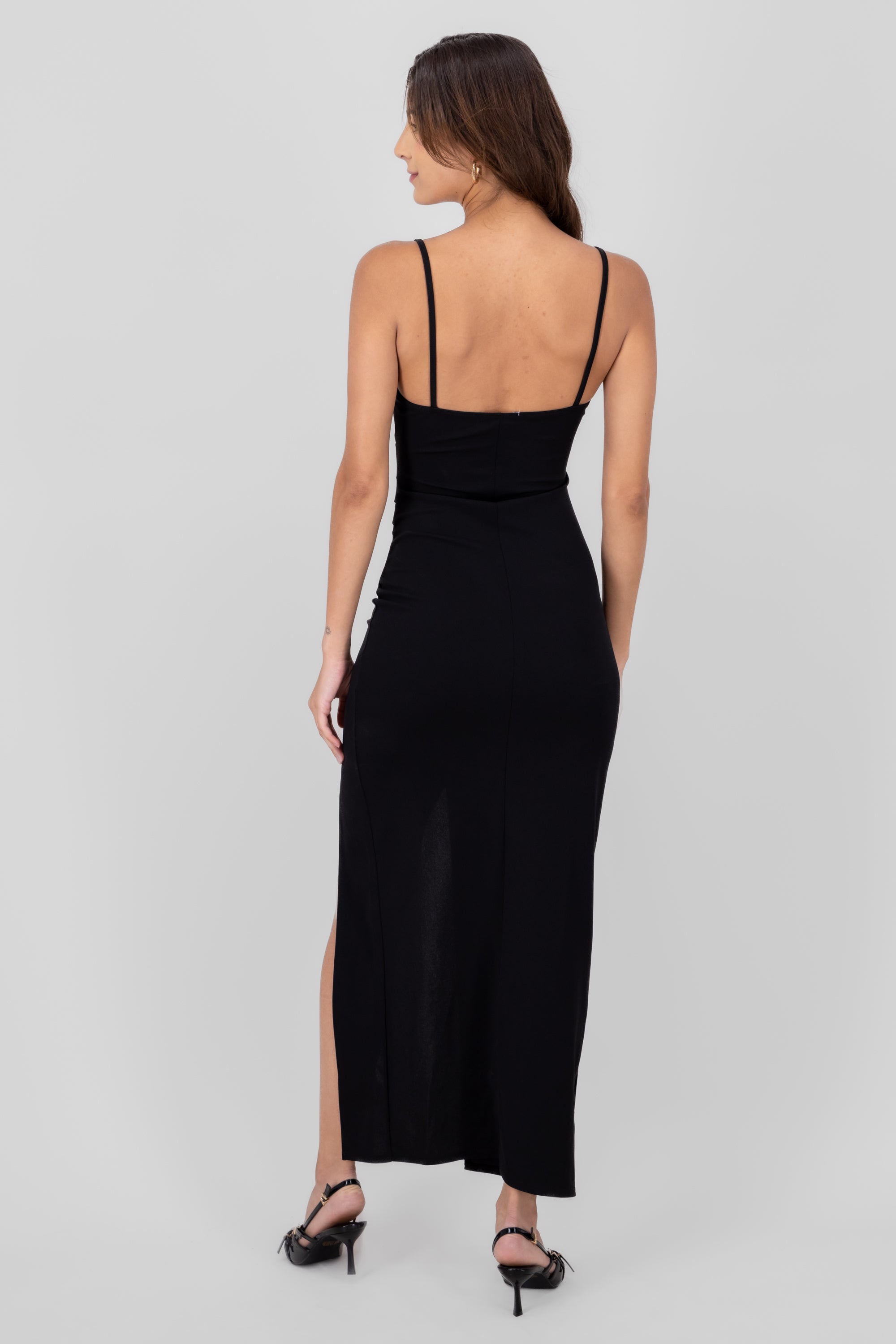 Drapped  V Neck Maxi Dress BLACK